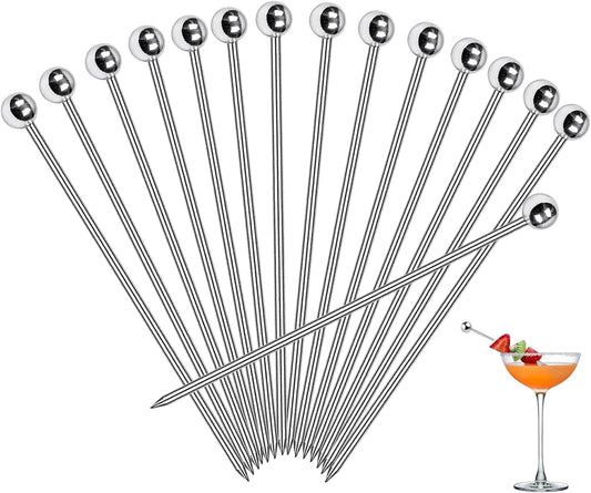 30 Pcs Cocktail Picks, Appetizer Skewers Stainless Steel, Cocktail Skewers Cleanable and Reusable, Toothpicks for Food and Drinks, Bar Party, Barbeque Snacks, Sandwiches, and Fruit (4.2Inch)