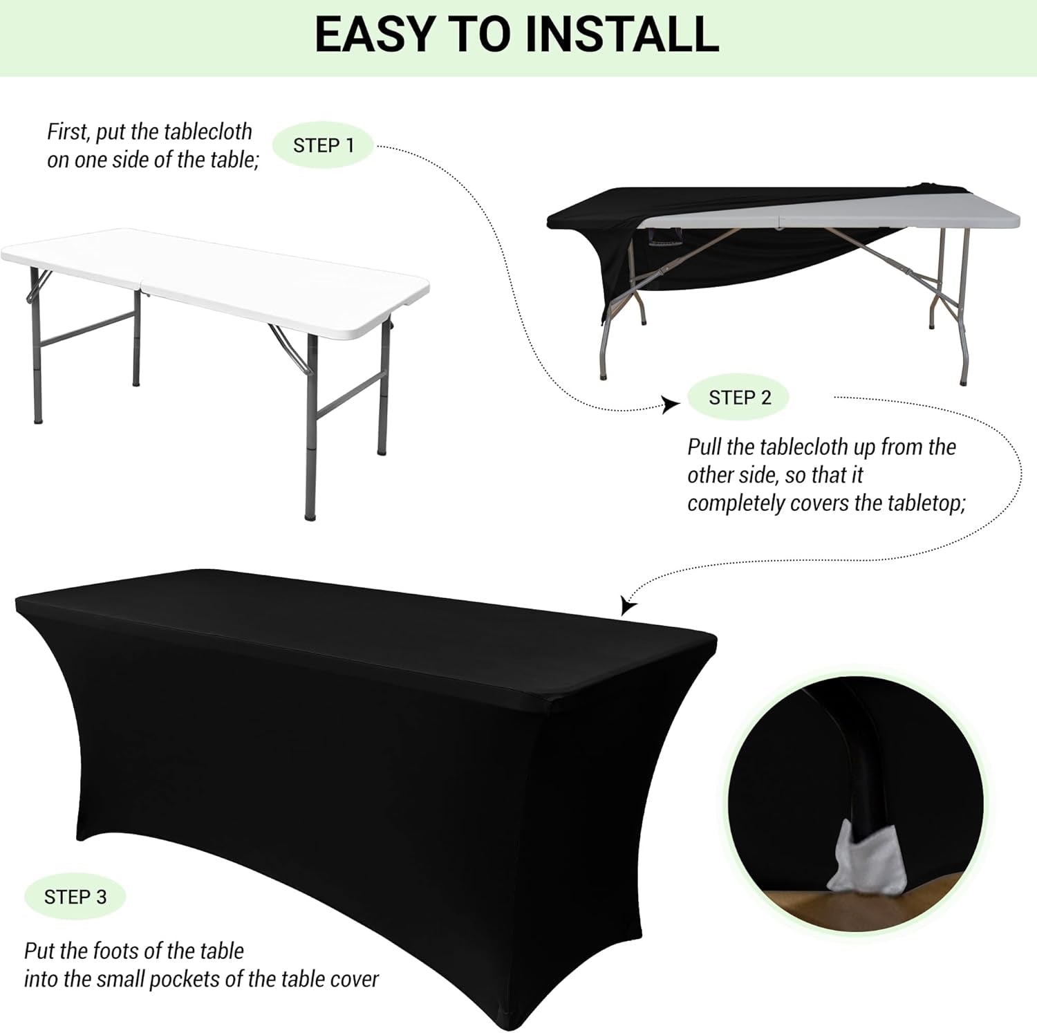 6Ft Blackish Green Stretch Spandex Table Cover for Standard Folding Tables - Universal Rectangular Fitted Tablecloth Protector for Wedding, Banquet and Party, 72L X 30W X 30H Inches, 2Pc