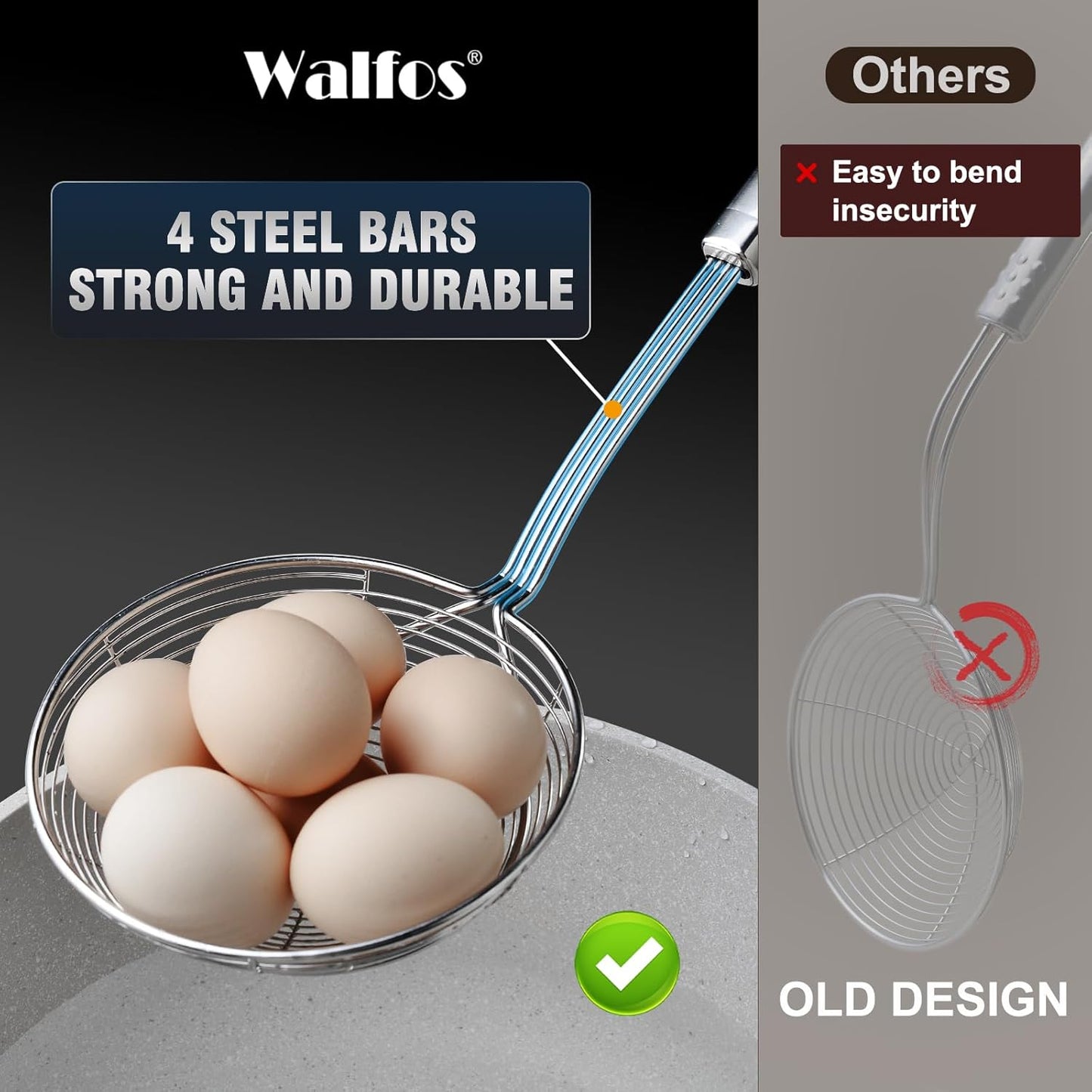 Spider Strainer, Set of 2-5.5 Inch Stainless Steel Fryer Scoop & 4 Inch Fat Skimmer Spoon, Kitchen Spider Skimmer Strainer with Handle, for Cooking Deep Fryer, Pasta, Egg,Fat