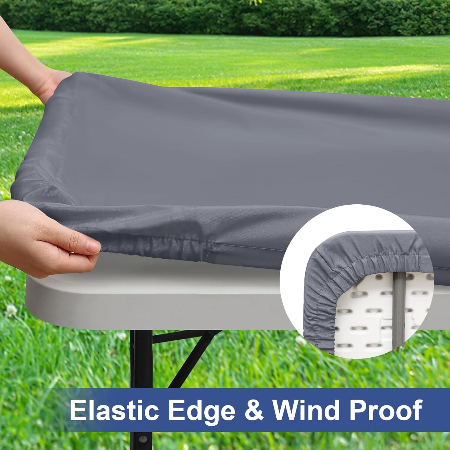 2 Pack Rectangle Table Cloth, Elastic Fitted Fabric Tablecloth Fits for 5 Foot Folding Tables, Washable Table Cover for Picnic, Camping, Indoor & Outdoor (Grey, 30" X 60")