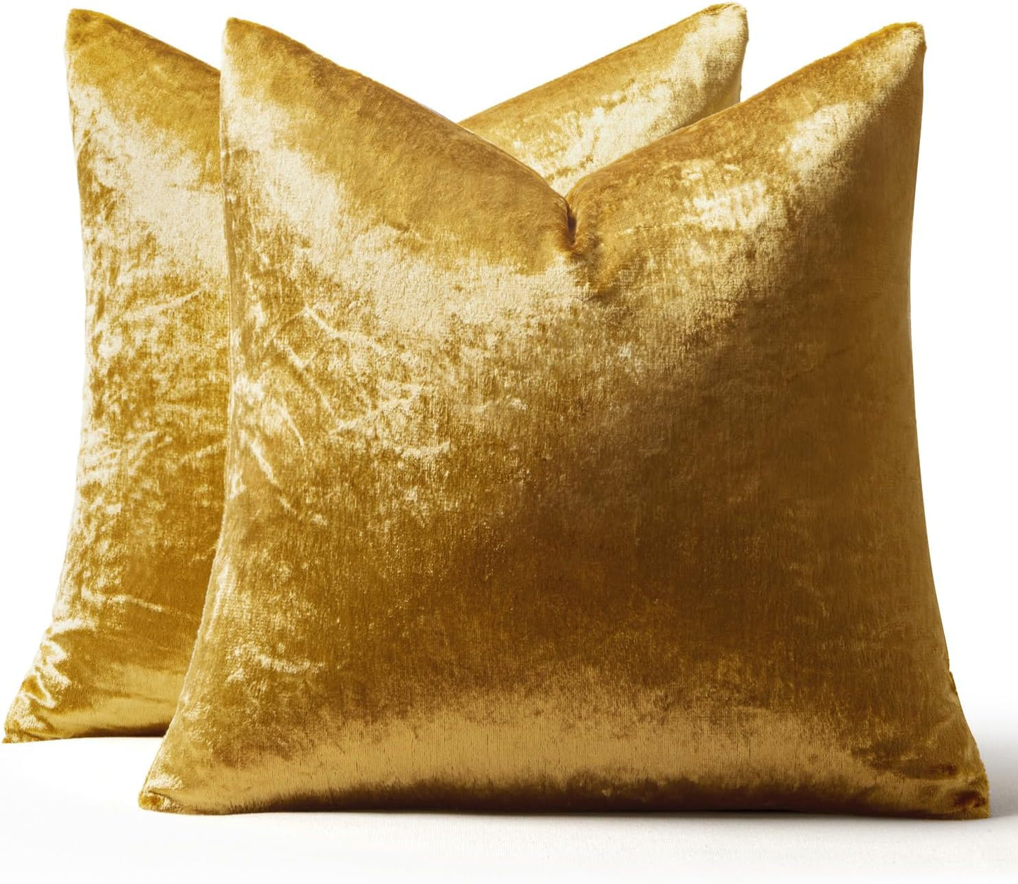 Velvet Throw Pillow Covers 18X18 Inch, Pack of 2 - Golden, Super Soft Decorative Square Cushion Cases Modern Luxury Home Decor for Sofa, Couch, Bed, Chair