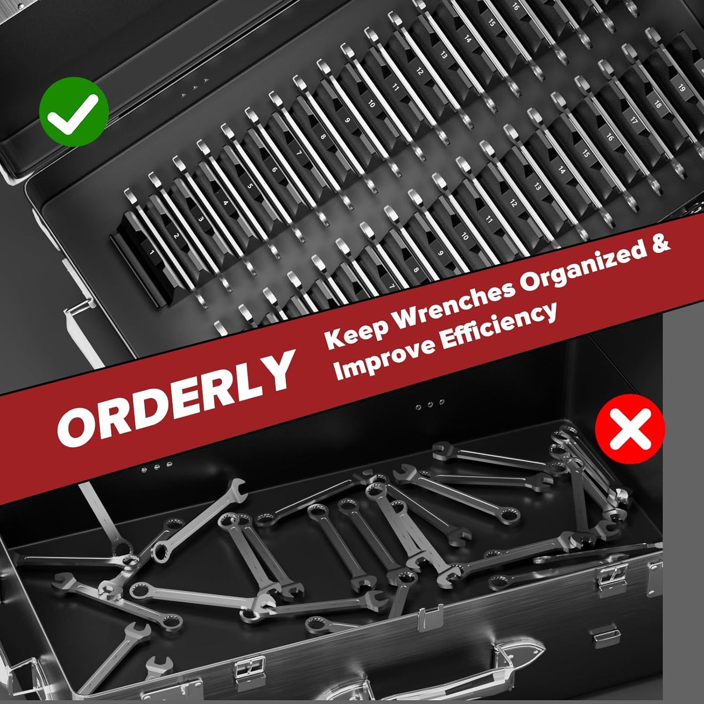 40PCS Modular Wrench Organizer Wrench Holder - Wrench Tool Organizers for Tool Drawer Storage, Wrench Storage Set with Metric & SAE Label, Wrench Rack Tool Gift for Professional Mechanics Men, Black