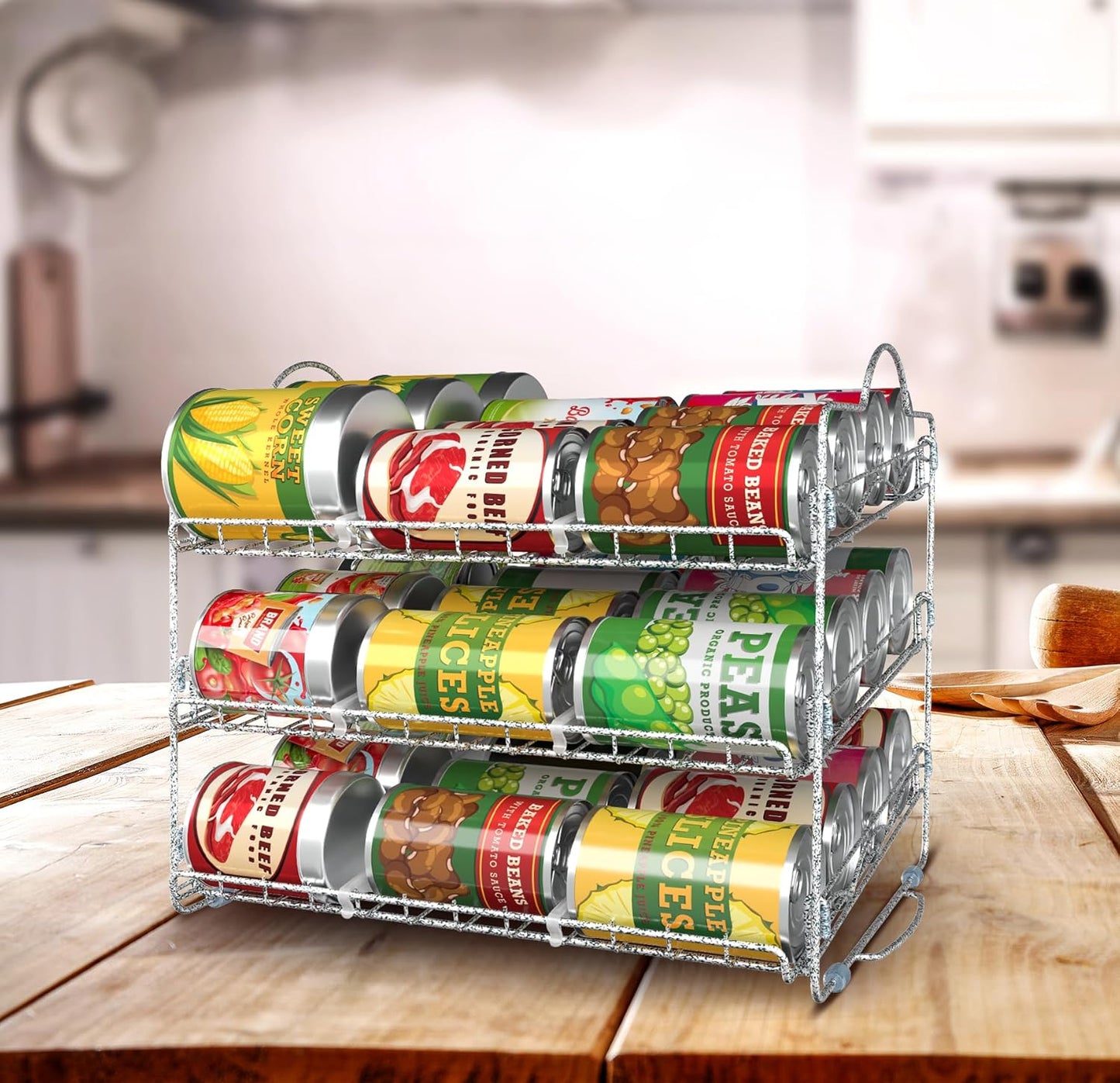 Can Organizer - Stackable Storage Rack Holds up to 36 Cans for Kitchen Cabinet or Pantry (Antique Silver)