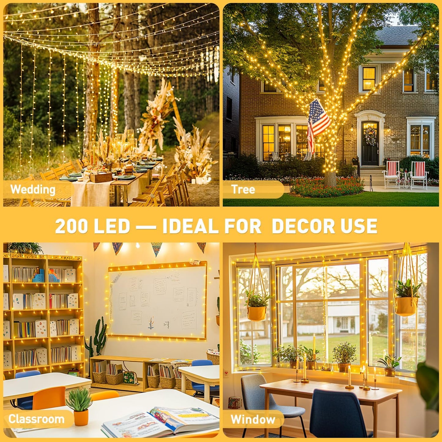200 LED String Lights Indoor Outdoor Clear Wire, Connectable Warm White Christmas Lights for Bedroom, 66 Ft Twinkle Fairy Classroom Light Plug in for Home Wedding Tree Yard Patio Decor
