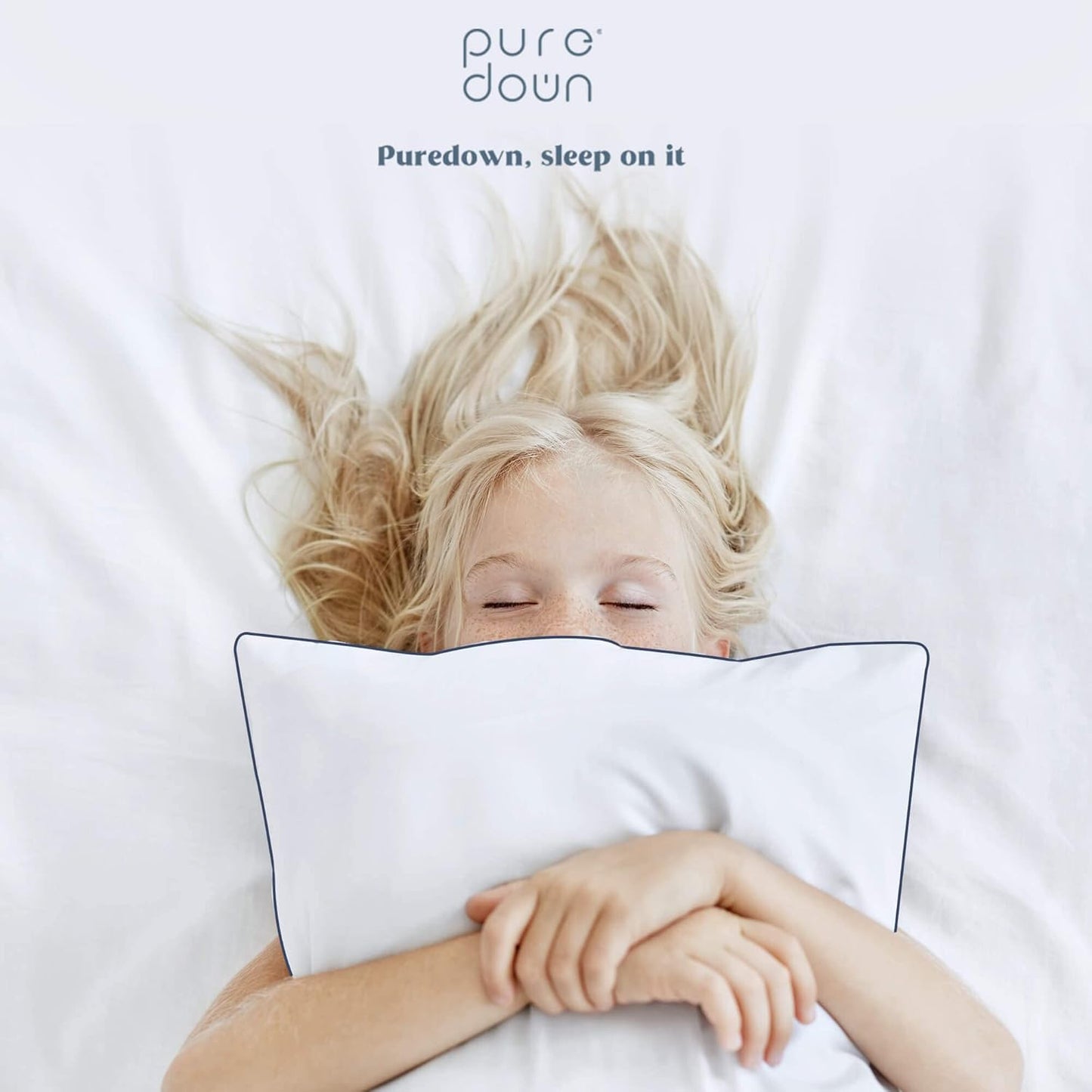 ® Premium White Goose Feather and down Pillows, 2 Pack Luxury Bed Pillows for Sleeping with 100% Cotton Cover, Standard Size, Navy
