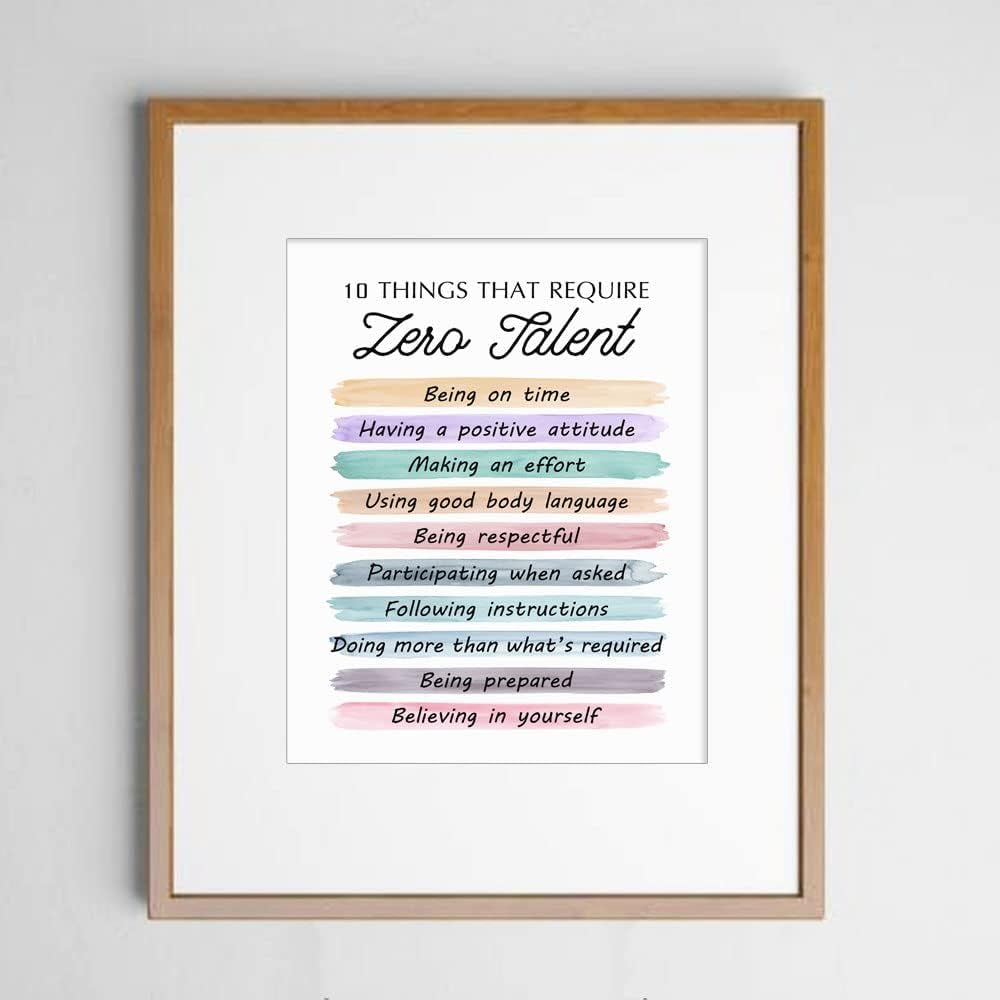 10 Things That Require Zero Talent Quote, Being on Time, Effort Body Language, Motivational Poster, Typography Art, Office Wall Decor, Success Tips, Classroom Decor, No Framed (11X14 INCH)