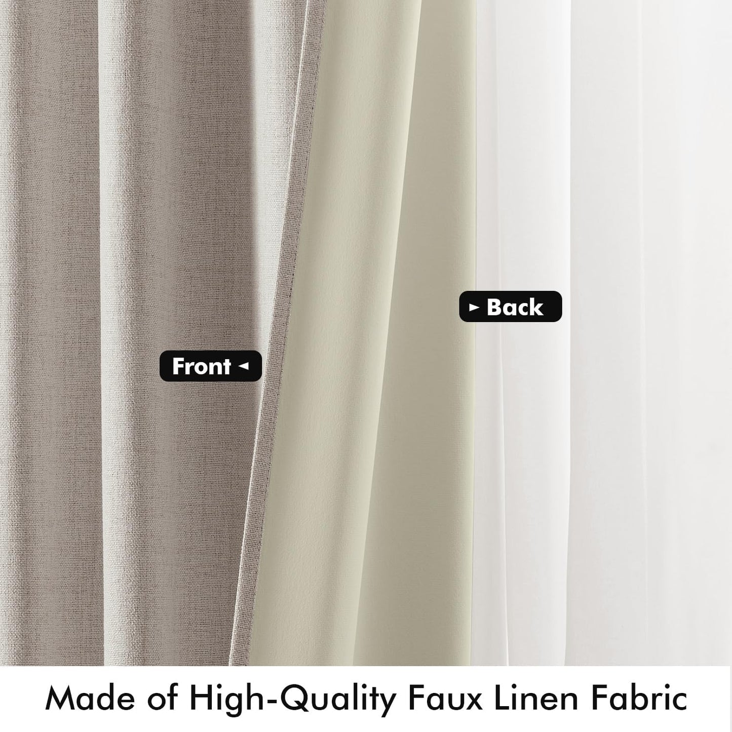 Luxury Ivory Blackout Linen Curtains for Bedroom and Living Room, Thermal Insulation Room Darkening Drapes, 42 x 84 Inches, Set of 2 Panels with Back Tab Rod Pocket Design