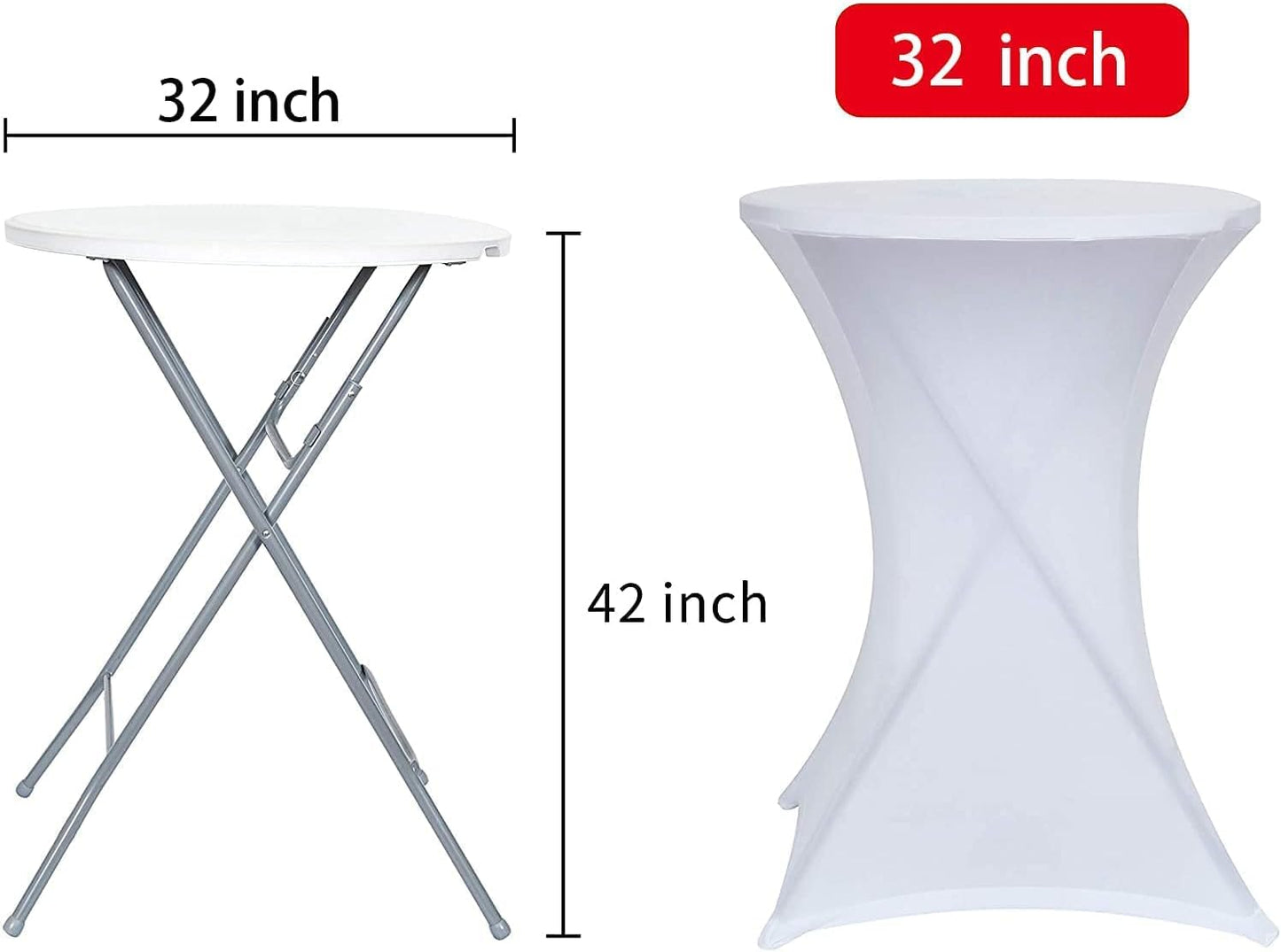 Cocktail Table Covers Stretch Spandex White Cocktail Table Cover Cloth for Wedding, Banquet and Party (30"-32" Diameter X 42" Height,2Pc)