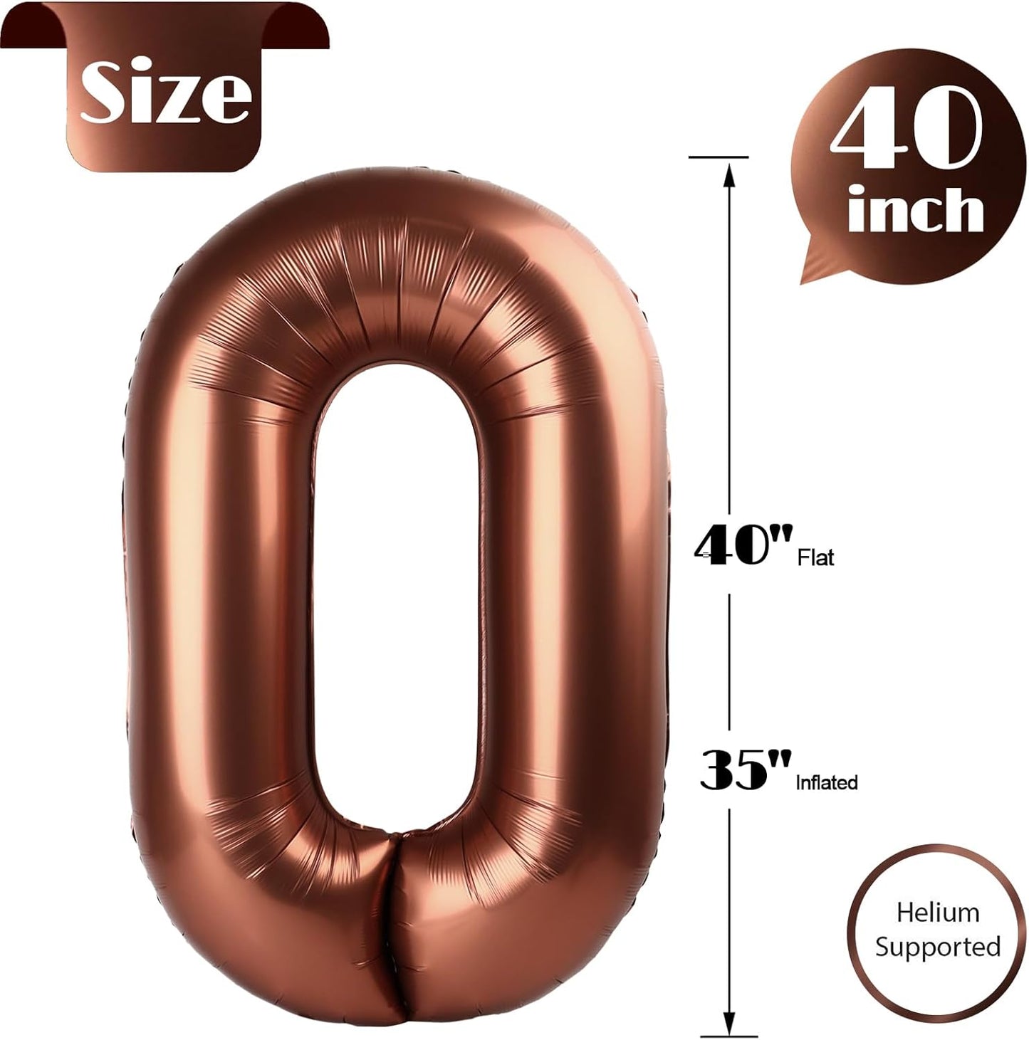 Dark Brown Number Balloon 40 Inch, Coffee Brown 0 Number Balloons, 10 20 30 40 50 Numbers Balloon Chocolate Brown Birthday Decorations Party Supplies for Women Men