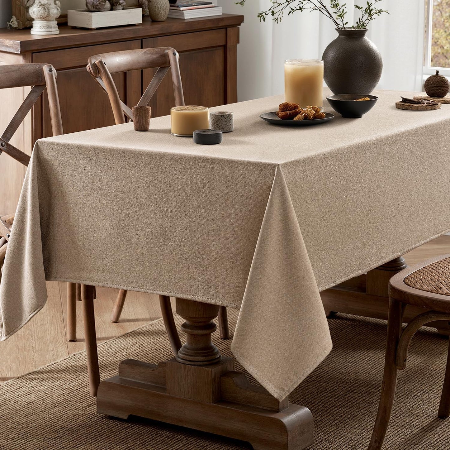 Brown Linen Tablecloth 52X70 Inch Rectangle Table Cloth Waterproof,Stain Resistant & Wrinkle Resistant for Dining Party Wedding