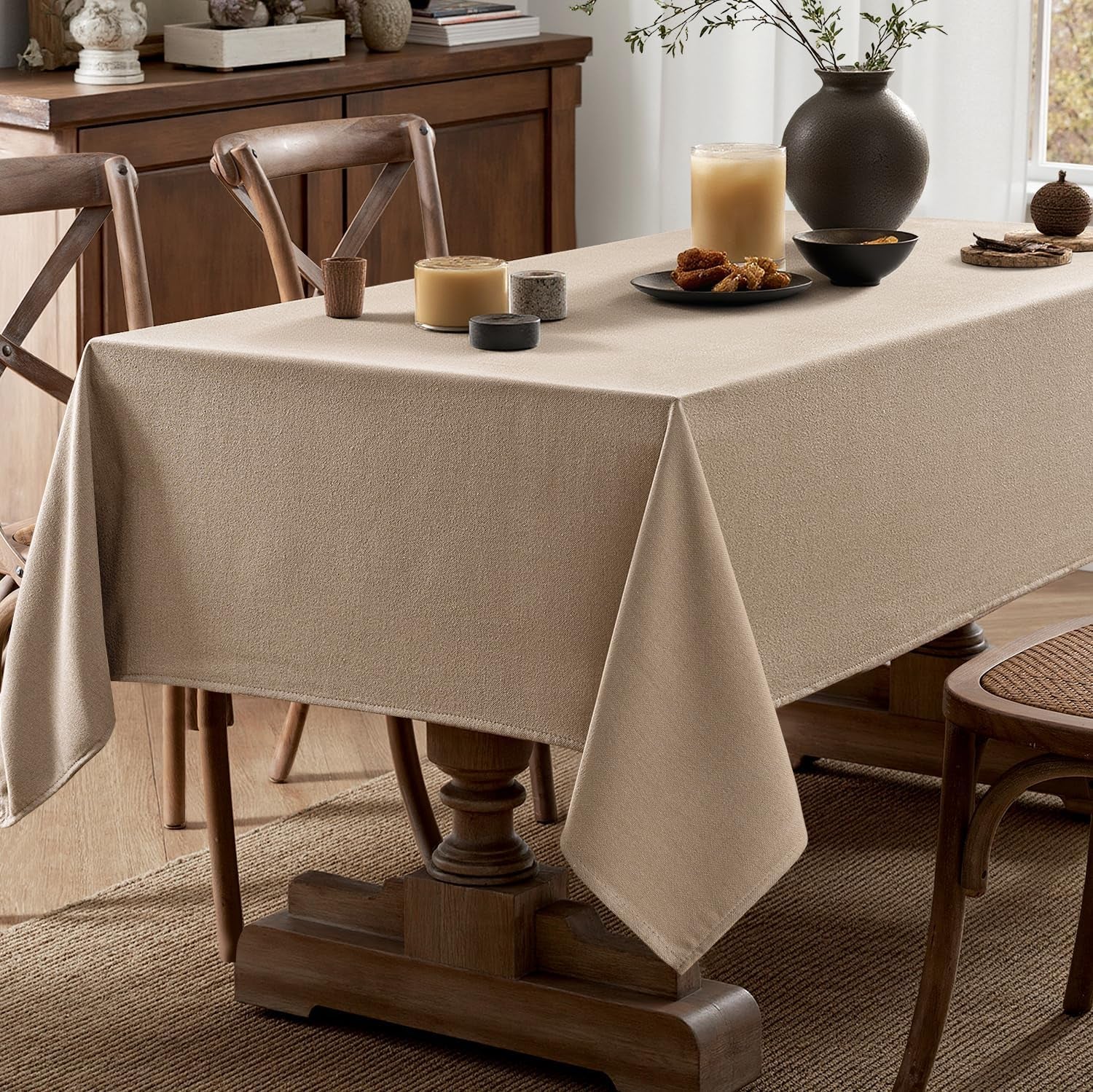 Brown Linen Tablecloth 52X70 Inch Rectangle Table Cloth Waterproof,Stain Resistant & Wrinkle Resistant for Dining Party Wedding