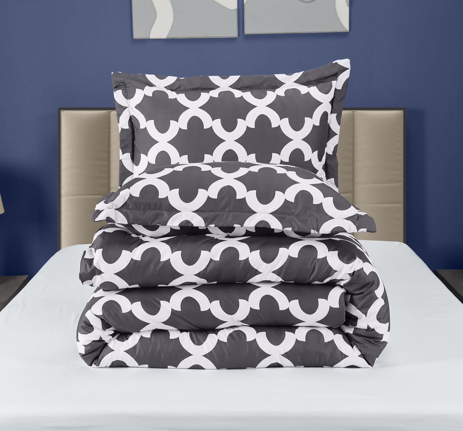 King Comforter Set Grey, Printed Comforters King Size, 3 Piece Lightweight All Season down Alternative Bedding Set with 1 Comforter (90 X 102 In) and 2 Pillow Shams (20 X 36 In)