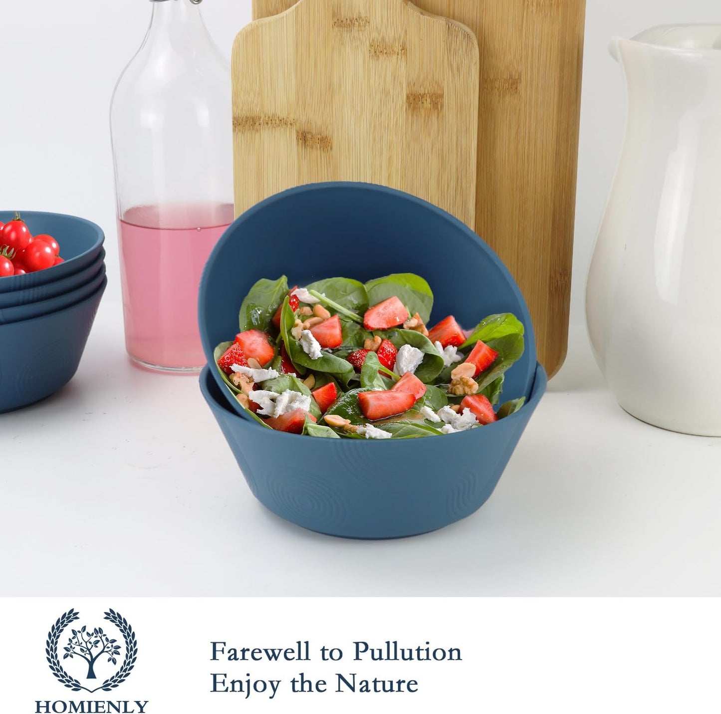 Wheat Straw 36 Oz Soup Bowl Set - 6 Unbreakable, Microwave and Dishwasher Safe Dinnerware, Eco-Friendly Alternative to Plastic, Ideal for Kitchen Use, Soup, Dinner, and Pho (Navy Blue)