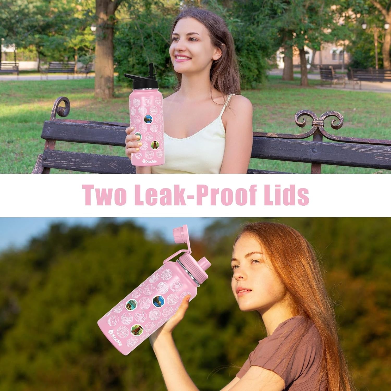 63 National Parks Water Bottle with Stickers,32 Oz Stainless Steel Insulated Water Bottle with Straw,2 Lids,Leak Proof Metal Water Bottle for Hiking,Travel,Sports,Camping,Wide Mouth Bottle