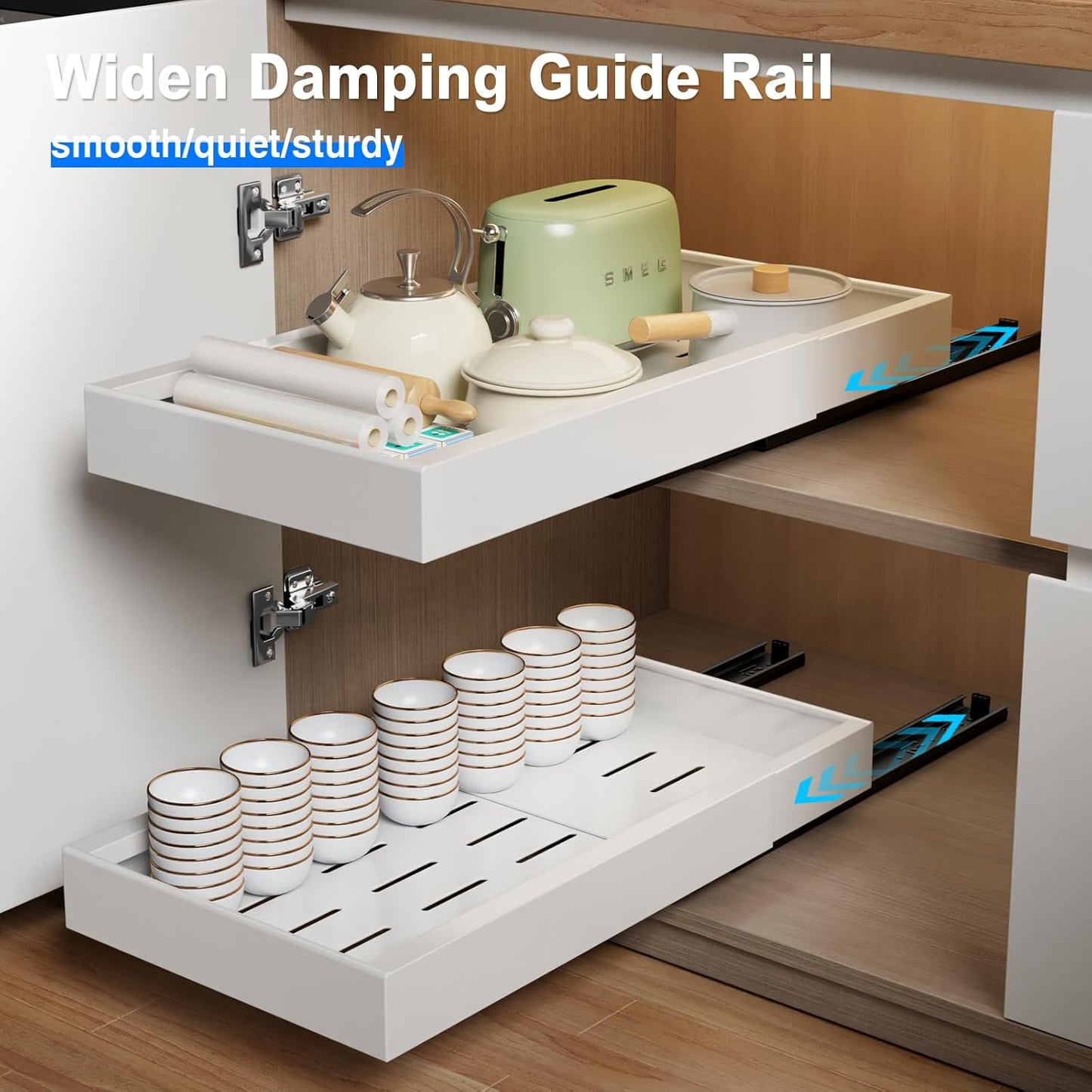 1 Pack Pull Out Cabinet Organizer, 21.8" Deep Slide Out Drawer for Cabinets, Heavy Duty Pull Out Shelves for Kitchen, Cupboard, Pantry, Bathroom-White