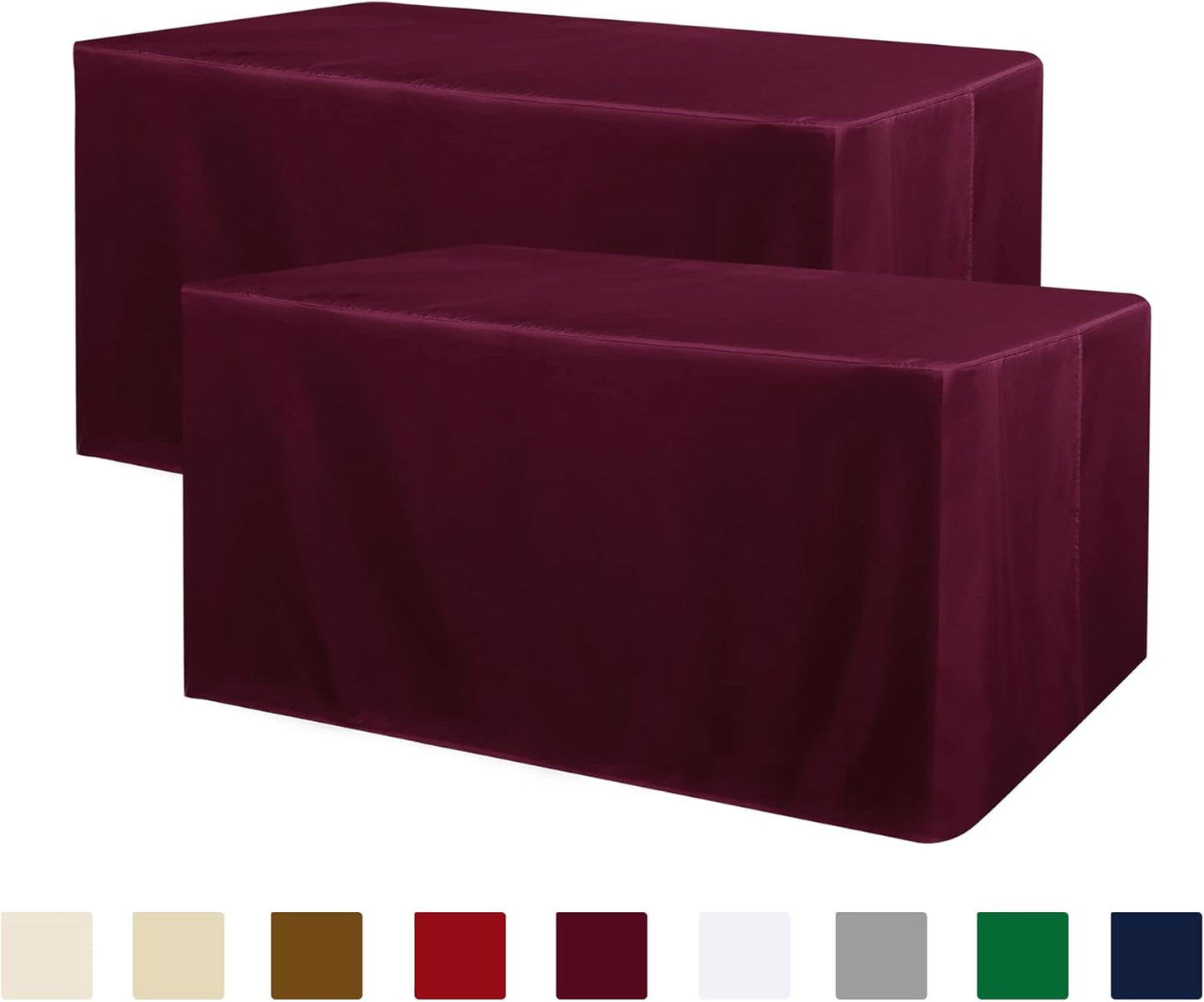 2 Pack Fitted Table Covers for 6 Foot Tables - Water Resistant Washable Fabric Polyester Rectangle Table Cover Protector for Wedding, Banquet and Trade Shows, 72L X 30W X 30H Inches, Burgundy