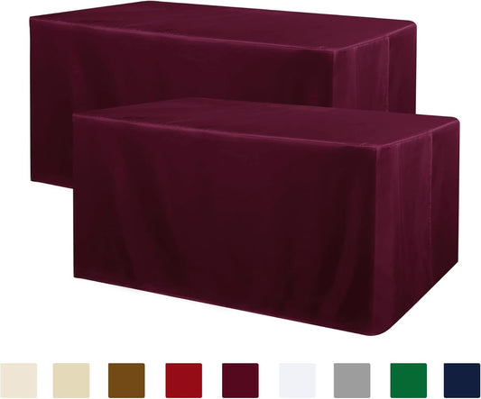 2 Pack Fitted Table Covers for 6 Foot Tables - Water Resistant Washable Fabric Polyester Rectangle Table Cover Protector for Wedding, Banquet and Trade Shows, 72L X 30W X 30H Inches, Burgundy