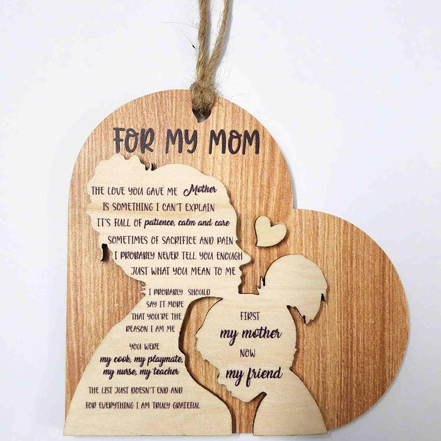 4.7'' for My Mom Gifts from Daughter, Mothers Day Wooden Gifts from Daughter, Christmas Birthday Gift Ideas, Best Mom Ever Gift, First My Mother Now My Friend Wooden Heart