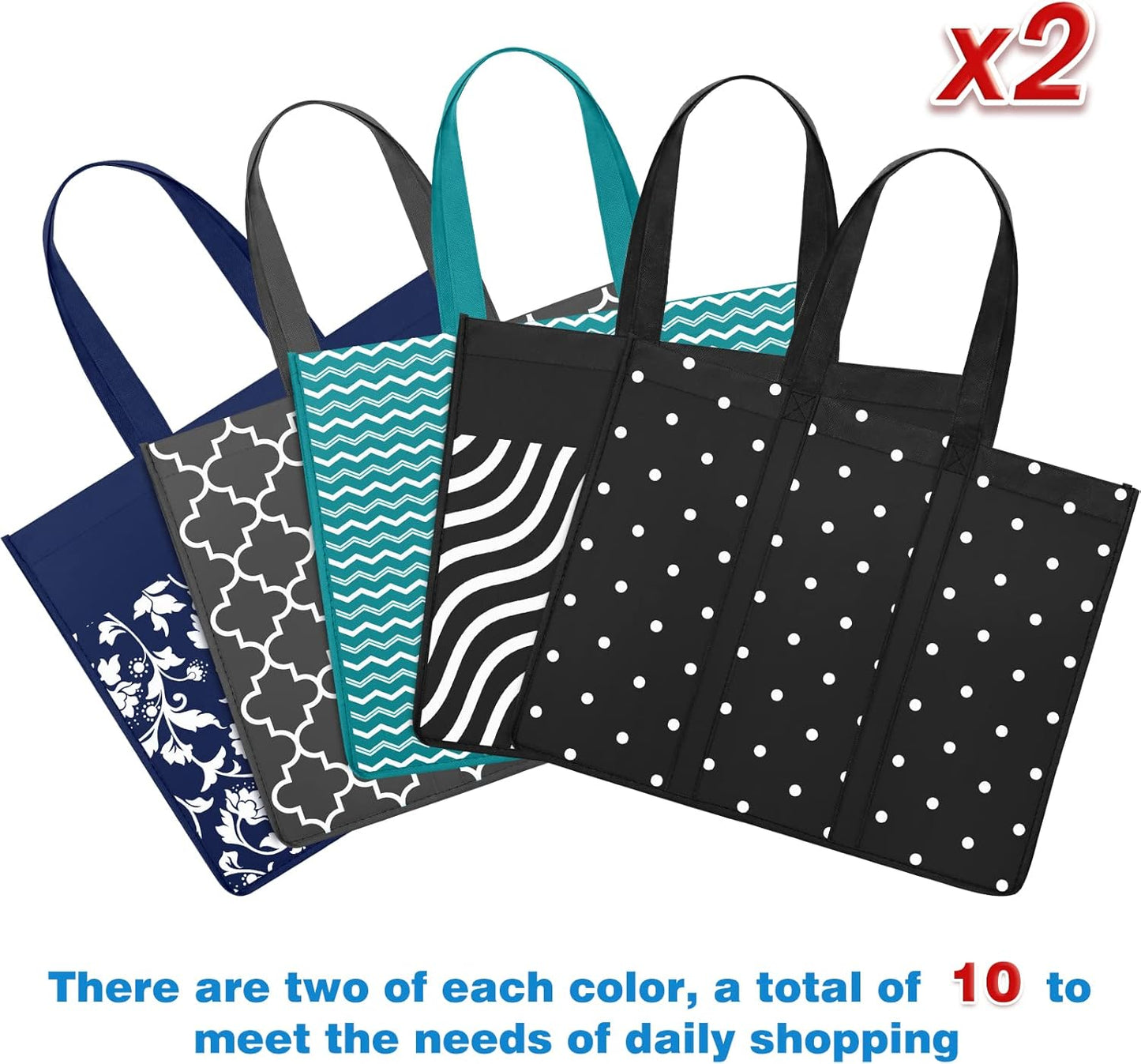 10 Pack Reusable Grocery Bags for Groceries 35L Large Capacity Heavy Duty Waterproof Tote Bags for Shopping and Picnic with Sturdy Handles