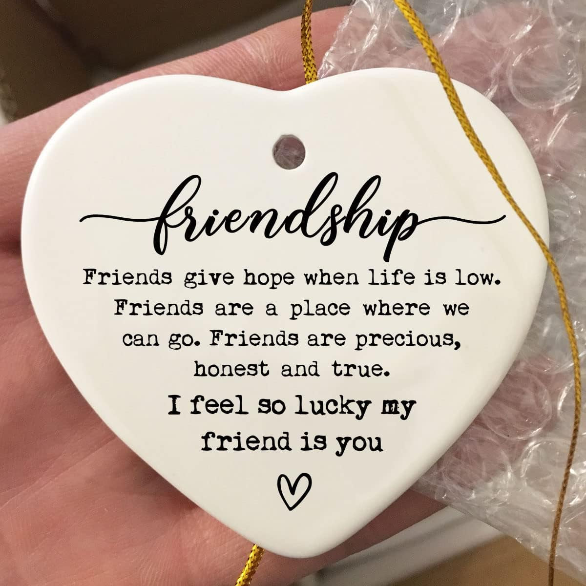 Friendship Ceramic Heart Gift, Sister Inspirational Gift, Friendship Present, Send Love, Best Friend Keepsake, for Women, Christmas Gift (I Feel so Lucky)