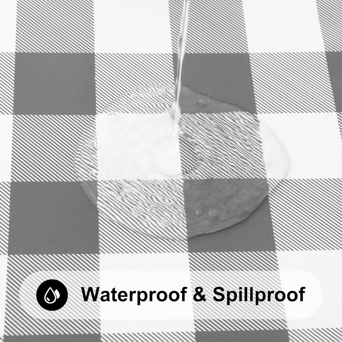 Rectangle Elastic Waterproof Fitted Vinyl Tablecloths with Flannel Backing, Buffalo Plaid Design for Dining and Outdoor Use (White and Grey, 30" x 72")