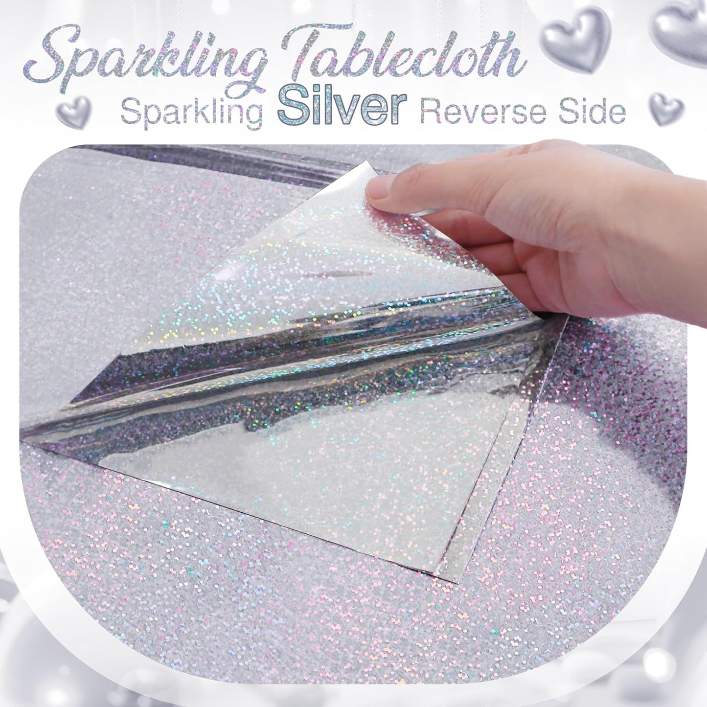 Set of 2 Silver Holographic Foil Tablecloths - 54x72 Durable Table Covers for Elegant Celebrations, Perfect for Parties, Weddings, and Showers