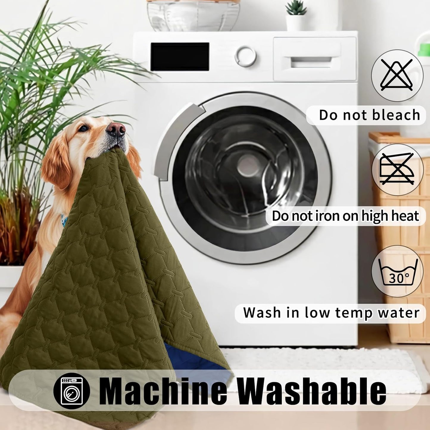 Waterproof Dog Bed Cover Blanket, Soft Reversible Pet Blanket, Washable Leakproof Cats Dogs Couch Cover for Sofa, Couch, Furniture (40X50 Inch, Green/Navy)