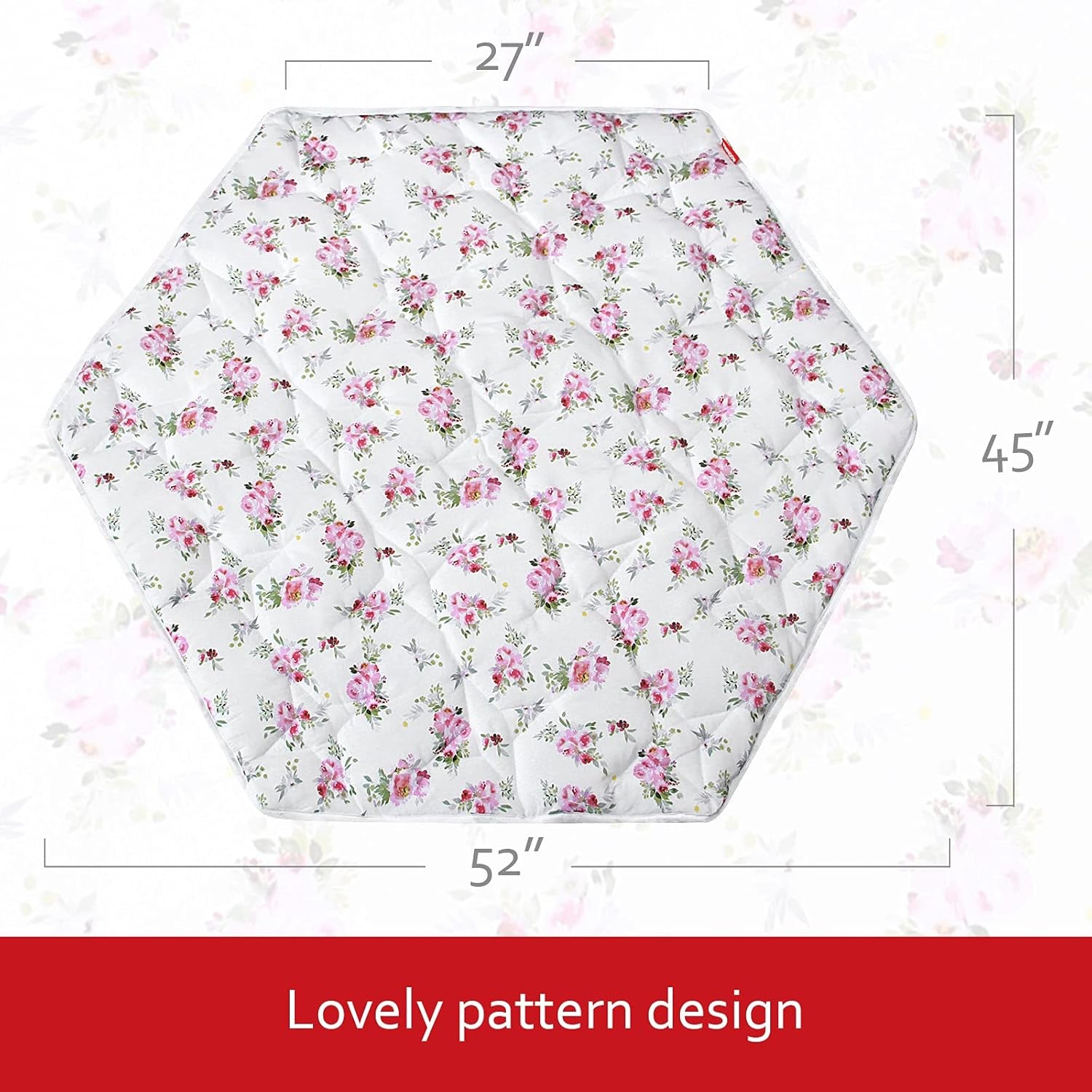 Hexagon Playpen Mat, Floral Print Baby Playmat Fits Regalo Portable Play Yard 48 Inch, Six Pannel Playpen Kids Tent Mat Hexagon Rug Mat