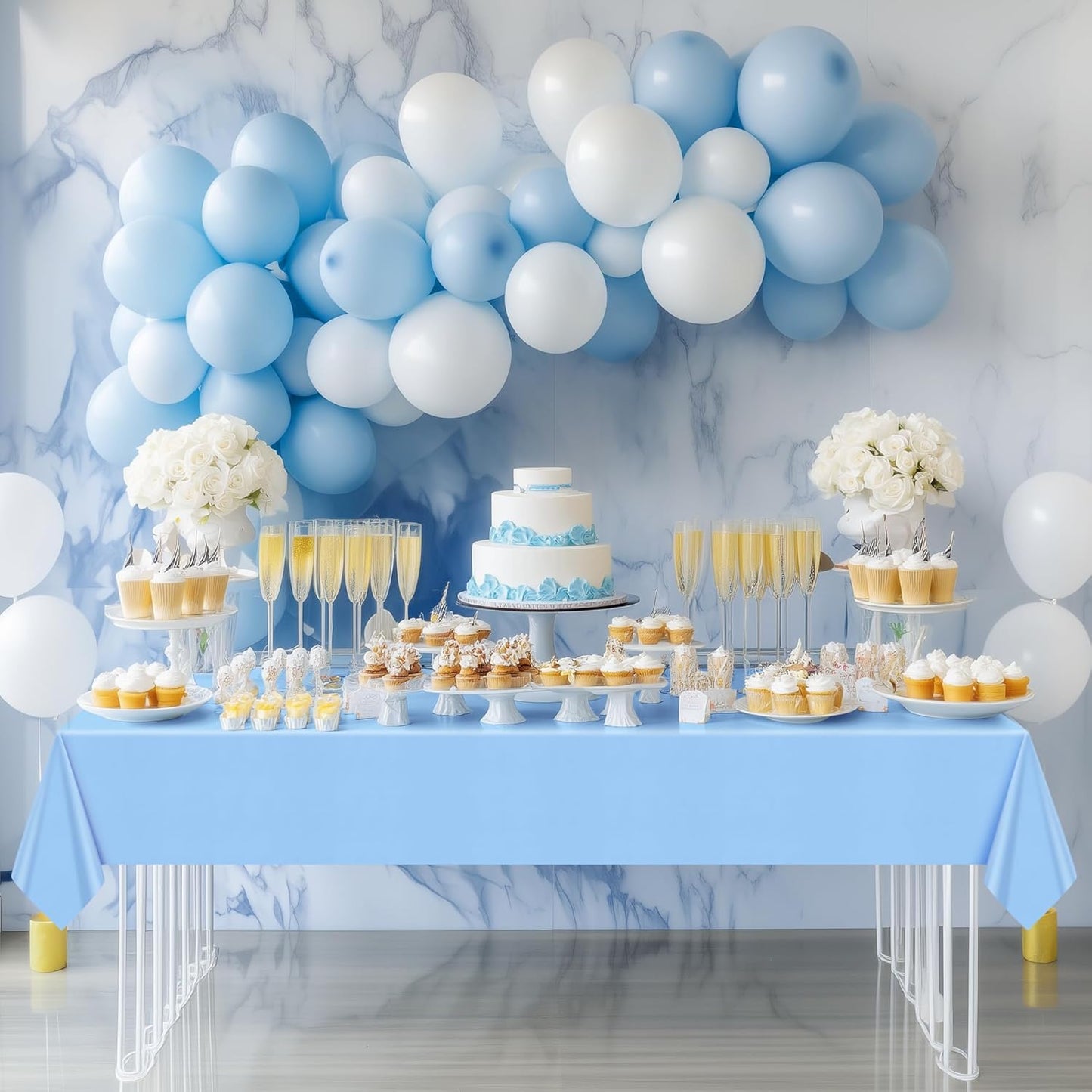Light Blue Rectangle Tablecloth Set - 4 Pieces, 54"x72", Waterproof and Spillproof Disposable Plastic Covers for Dining, Buffets, Picnics, and Outdoor Events