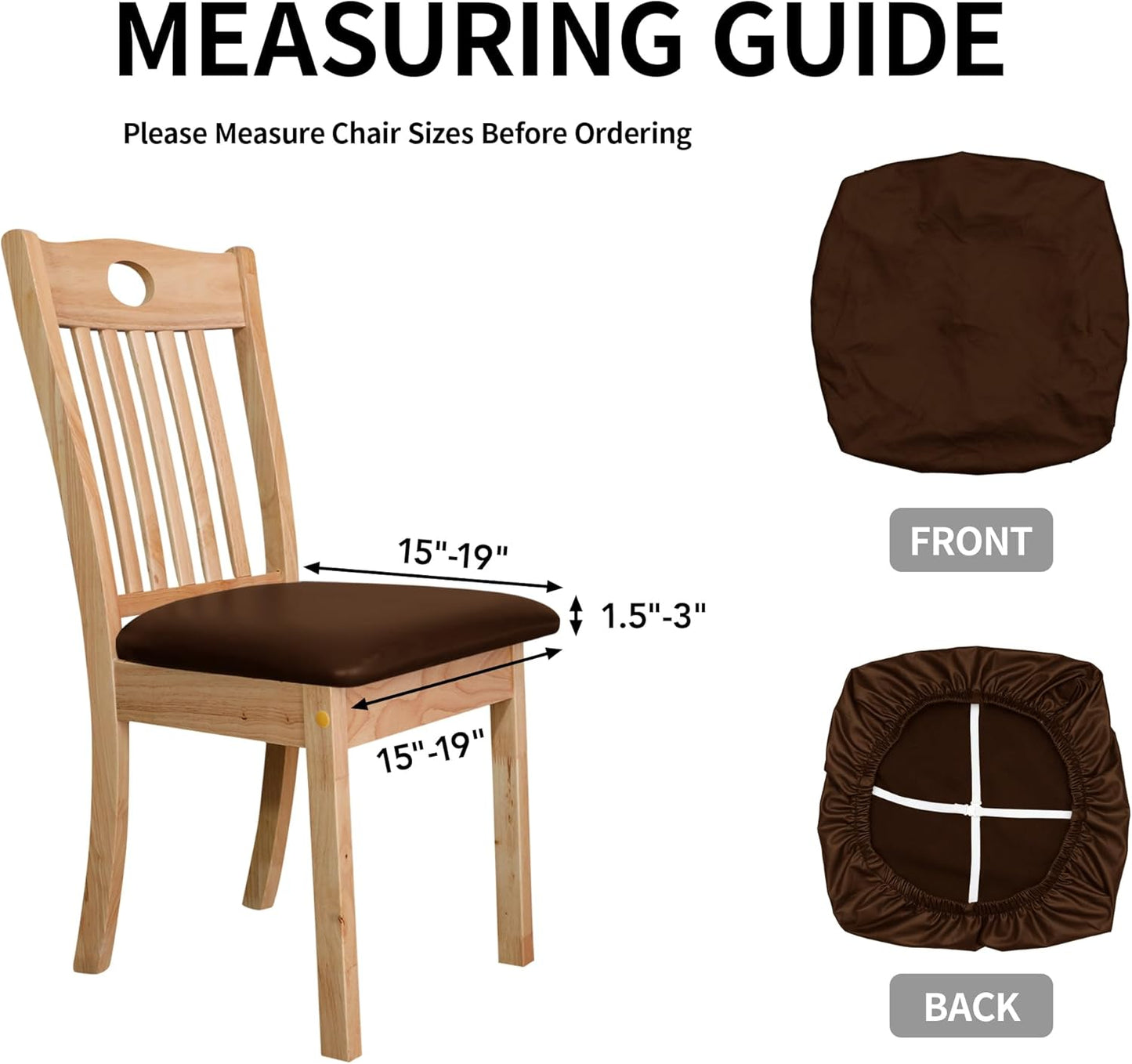 Waterproof PU Leather Seat Covers for Dining Room Chairs Set of 4, Stretch Fit Removable Chair Seat Protector Slipcovers with Elastic Band, Coffee