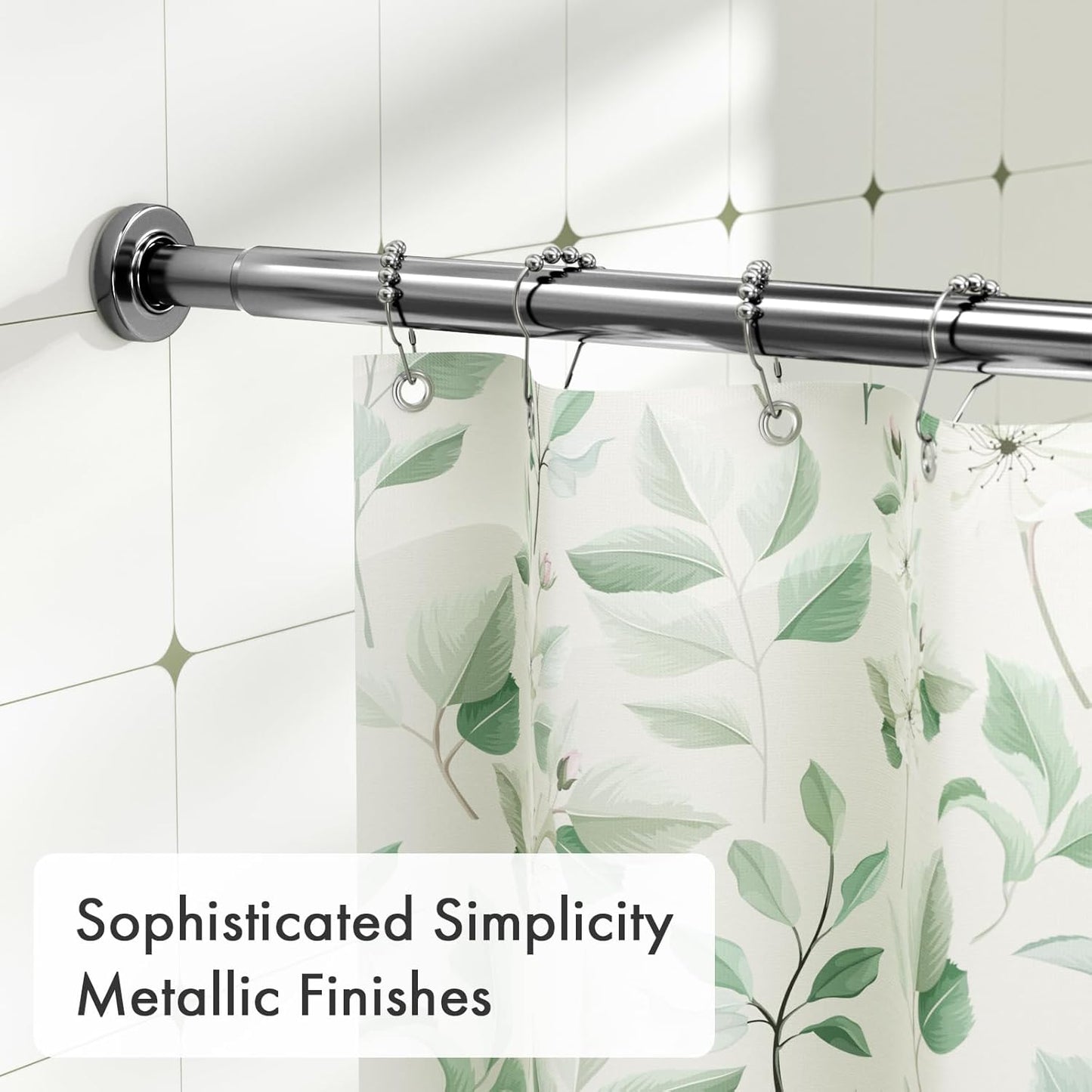 Spring Tension Shower Curtain Rod, 31-46.5 Inches Heavy Duty Tension Rod Rust Proof Bathroom Curtain Rod, Adjustable No Drill Easy Segmented Installation, Chrome