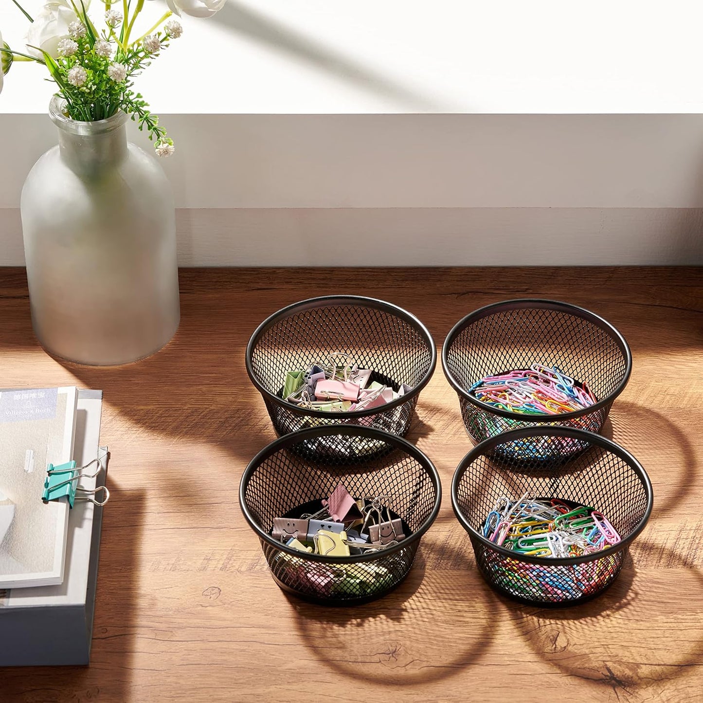 Magnetic Paper Clip Holder Set for Desk Organization - 4 Pack (Black)