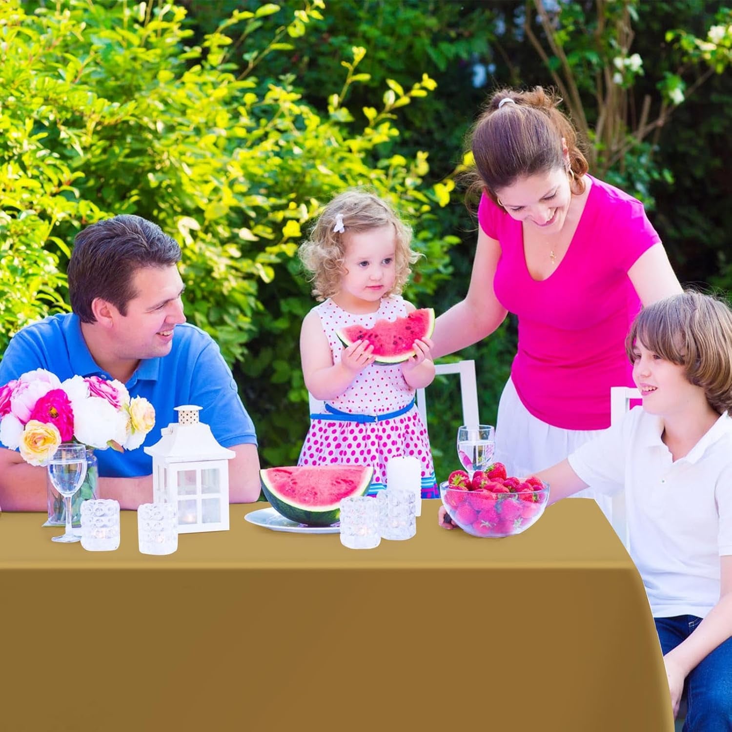 2PCS Gold Plastic Tablecloths 54 X 108 Inch, Disposable Table Cloths Rectangle Party Table Covers