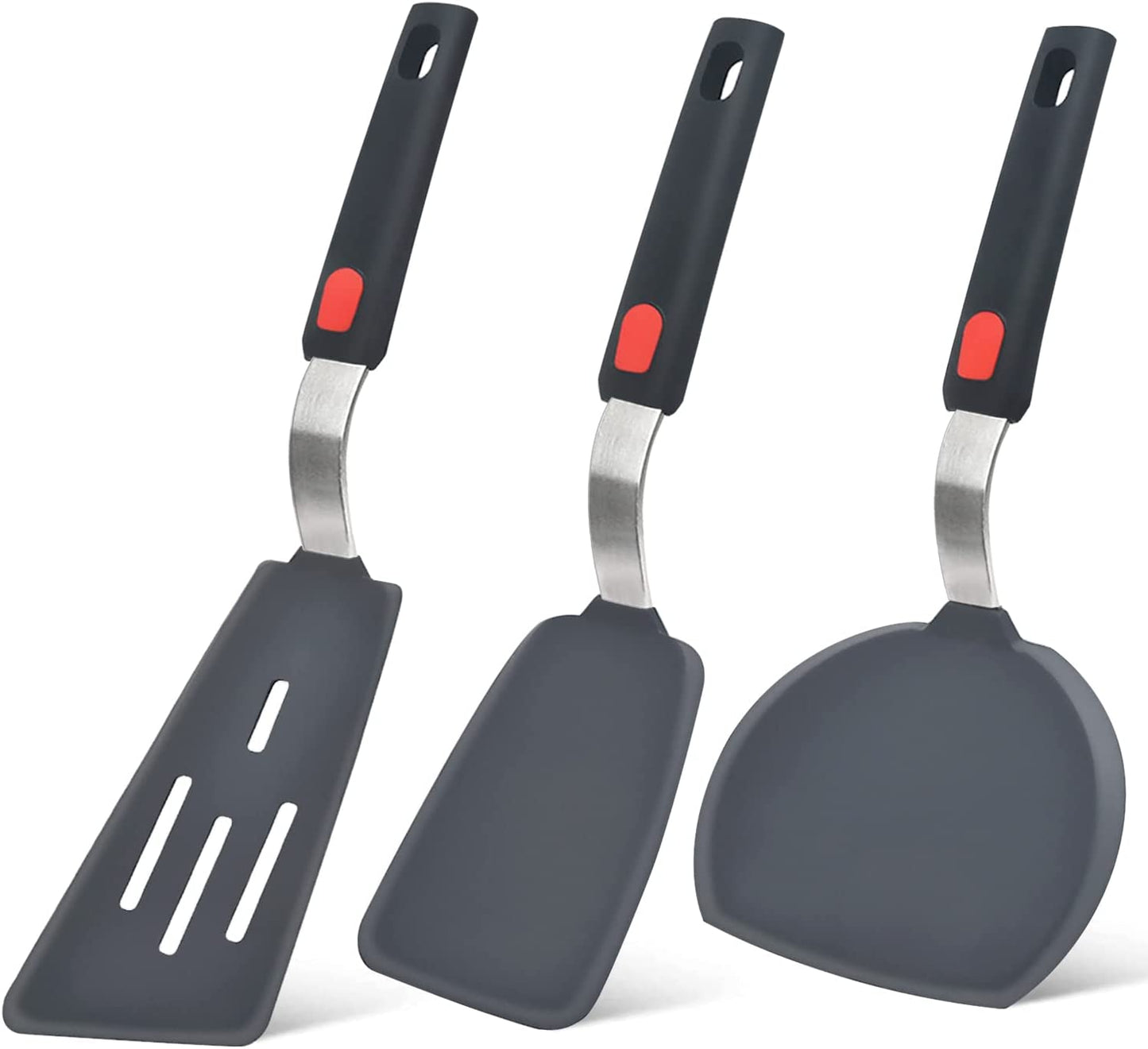 Silicone Spatula Turner Set of 3, 600°F Heat Resistant Cooking Spatulas for Nonstick Cookware, Large Flexible Kitchen Utensils BPA Free Rubber Spatula Set for Egg, Pancake, Fish, Burger