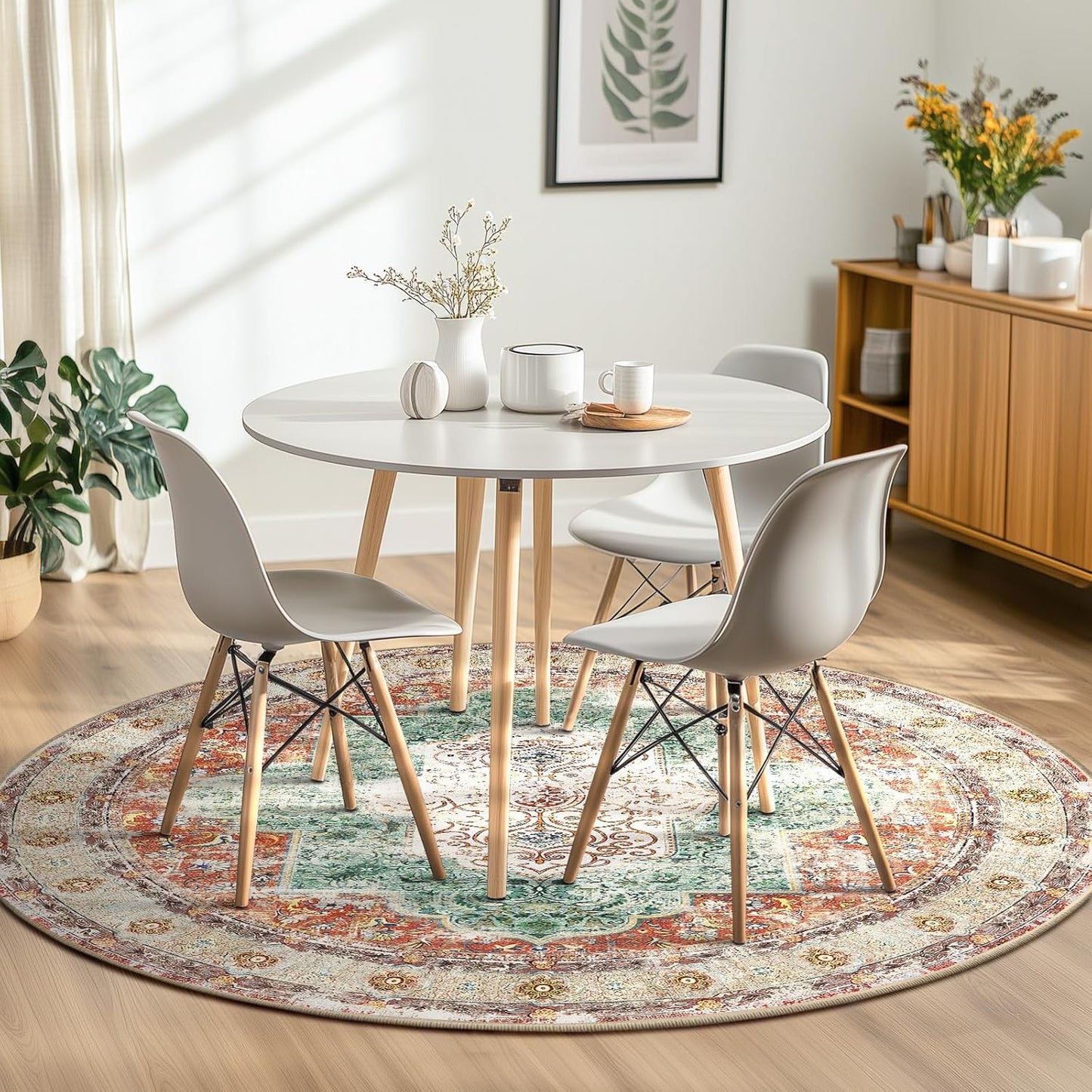 4Ft Area Rugs Machine Washable No Pile Non Slip Vintage Rugs for Living Room&Bedroom&Dinning Room Bohemian Distressed Carpet Indoor,Brick