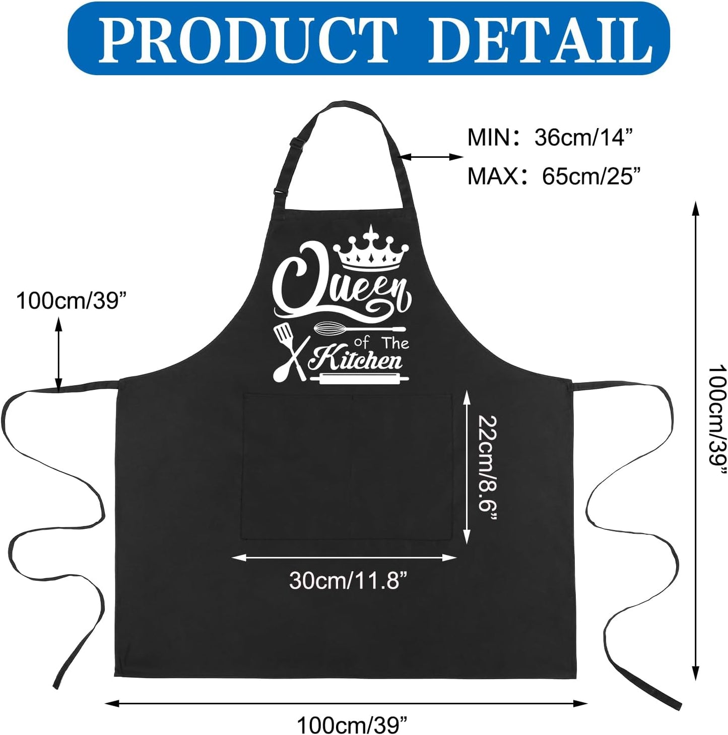 Funny Aprons for Women, 39’’ X 39'' plus Size Aprons Queen of the Kitchen Cooking Aprons Women Personalized Custom Aprons Adjustable Chef Baking Apron Gifts for Mom Wife Sister Grandma