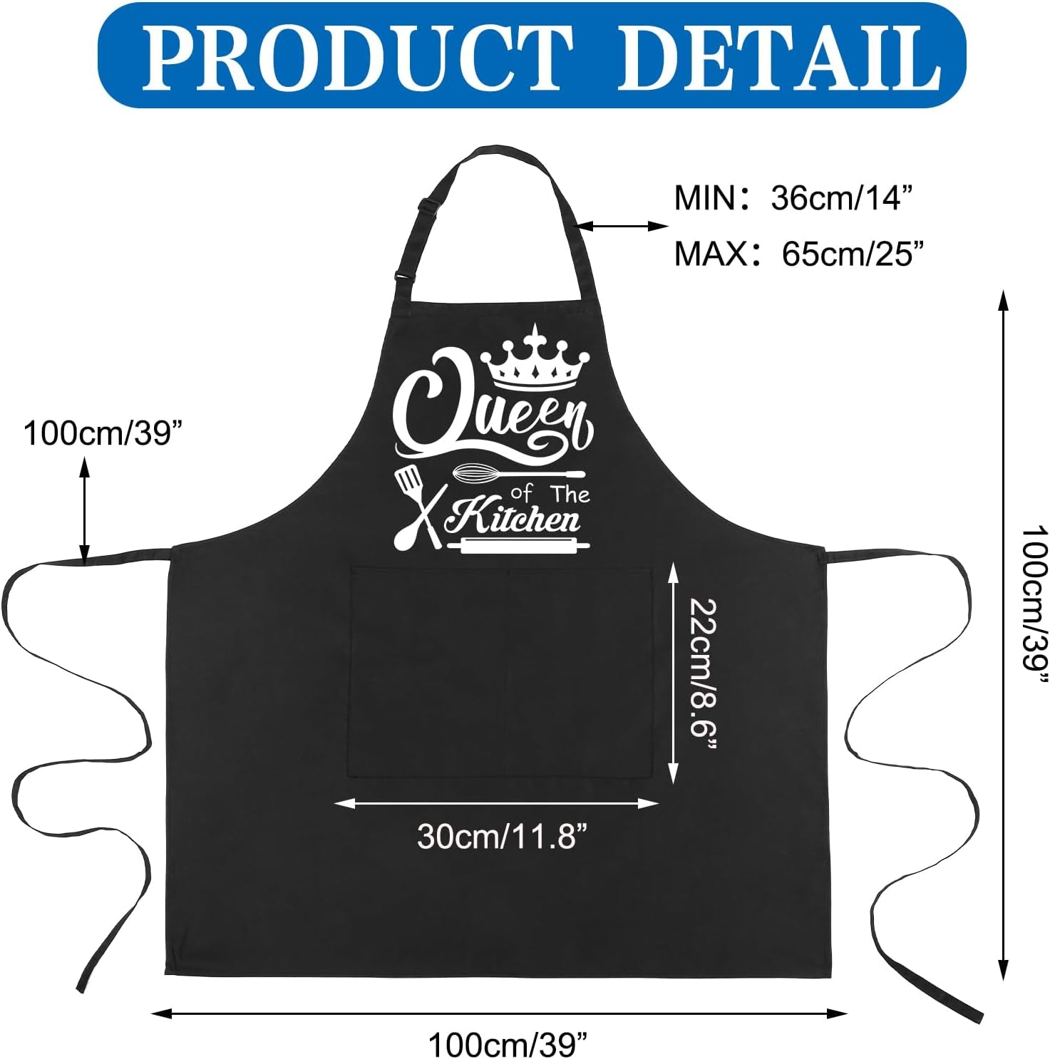 Funny Aprons for Women, 39’’ X 39'' plus Size Aprons Queen of the Kitchen Cooking Aprons Women Personalized Custom Aprons Adjustable Chef Baking Apron Gifts for Mom Wife Sister Grandma