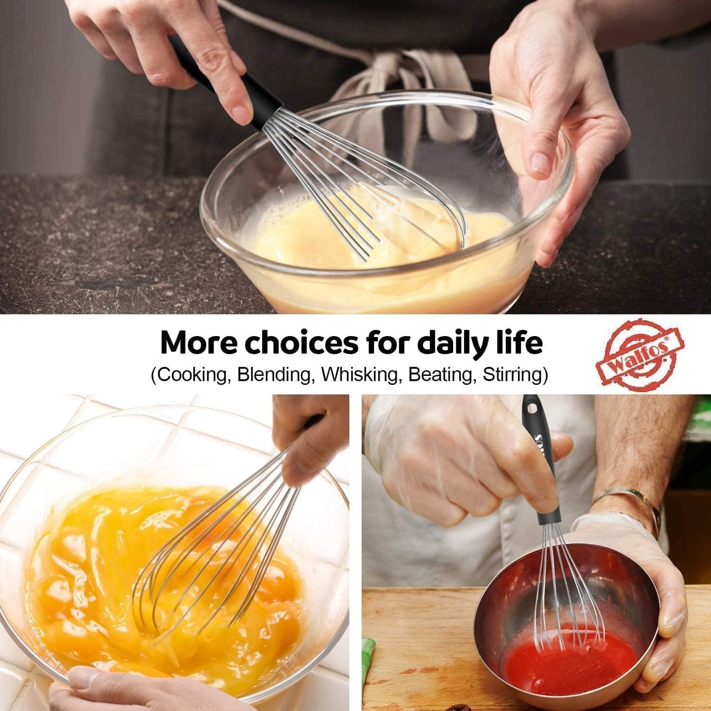 Stainless Steel Whisk - Kitchen Balloon Whisk, Thick Stainless Steel Wire & Strong Handles, Egg Frother for Cooking, Blending, Whisking, Beating and Stirring (10 Inches)