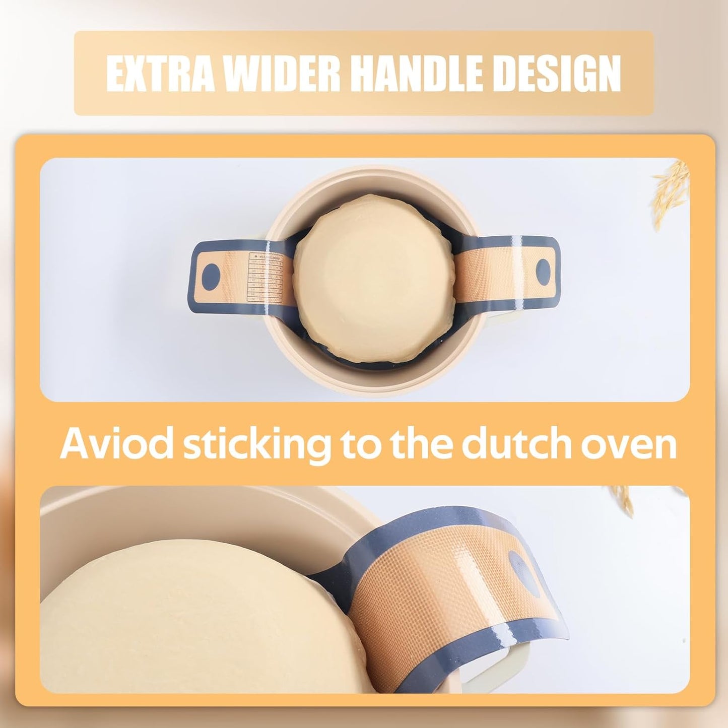 2 Sizes 9.4 & 8.3 Inch Silicone Bread Sling for Dutch Oven 3 Pcs,Wider Non-Stick Silicone Bread Baking Mat for Sourdough,Dough Lifter Liner with Handles (Black,Dark Gray,Brown)