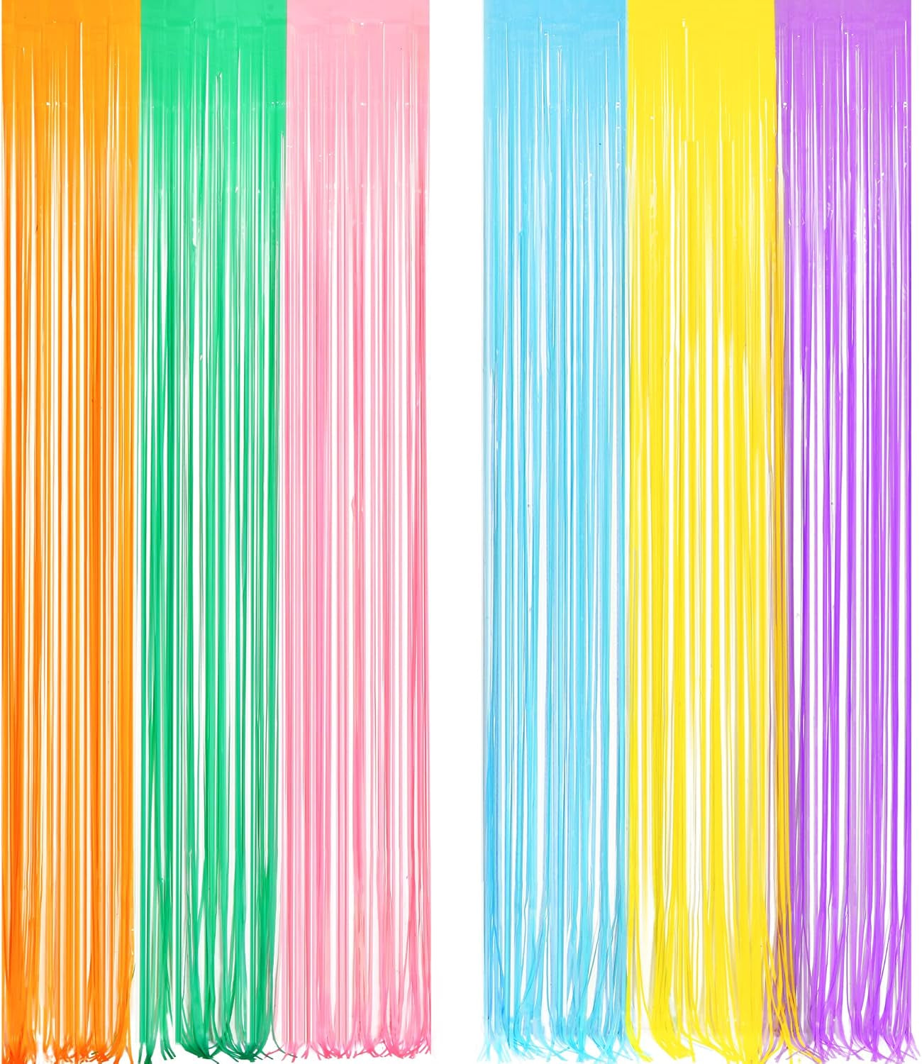 Pastel Foil Fringe Curtains 2 Packs and Iridescent Party Table Cloths 2 Packs for Party Backdrop Decorations