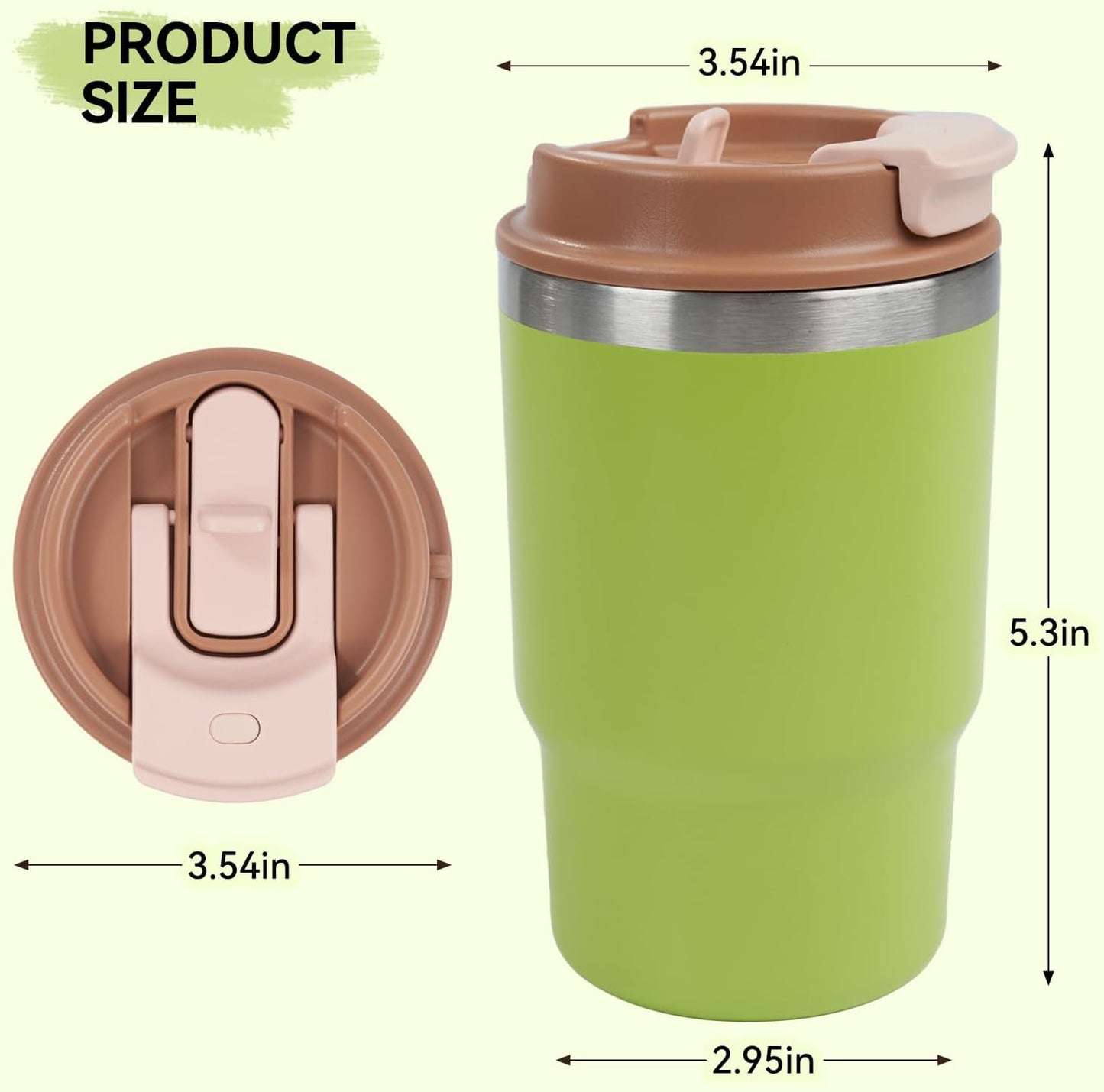 16Oz Coffee Tumbler, Stainless Steel Vacuum Travel Coffee Mug, Leak Proof Double Wall Coffee Mug with Lids for Home, Office, Outdoors, Light Green