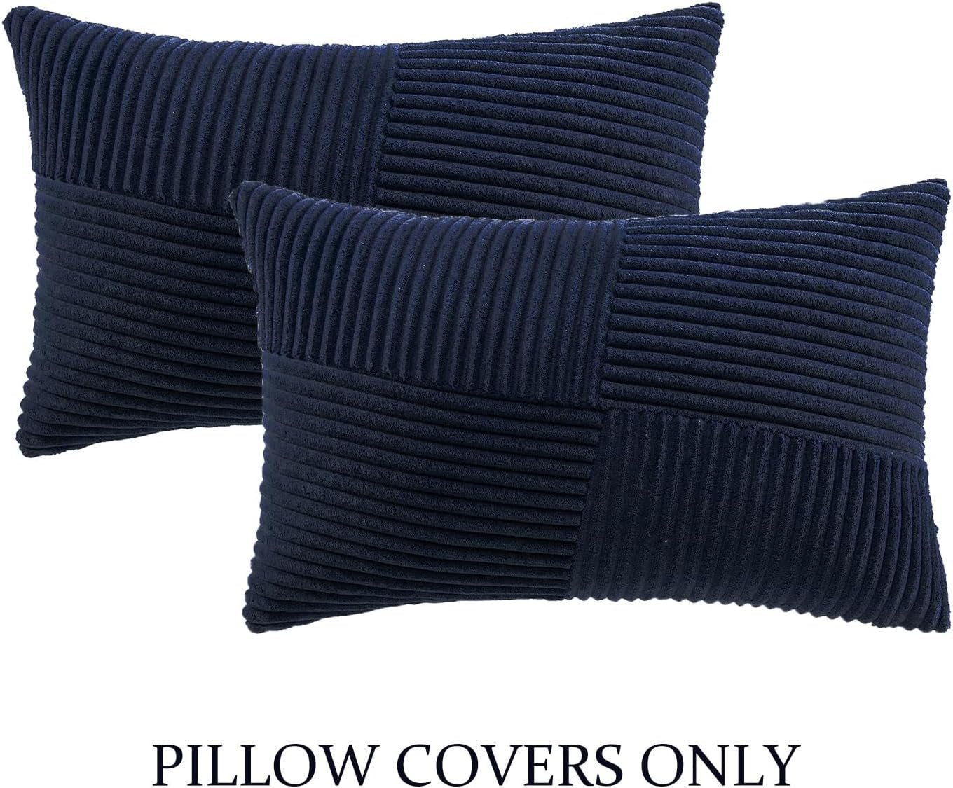 Set of 2 Navy Blue Boho Lumbar Rectangle Decorative Throw Pillow Covers 12X20 Inch with Diagonally Pattern for Couch Bed Sofa, Soft Corduroy Accent Modern Farmhouse Home Decor 30X50 Cm