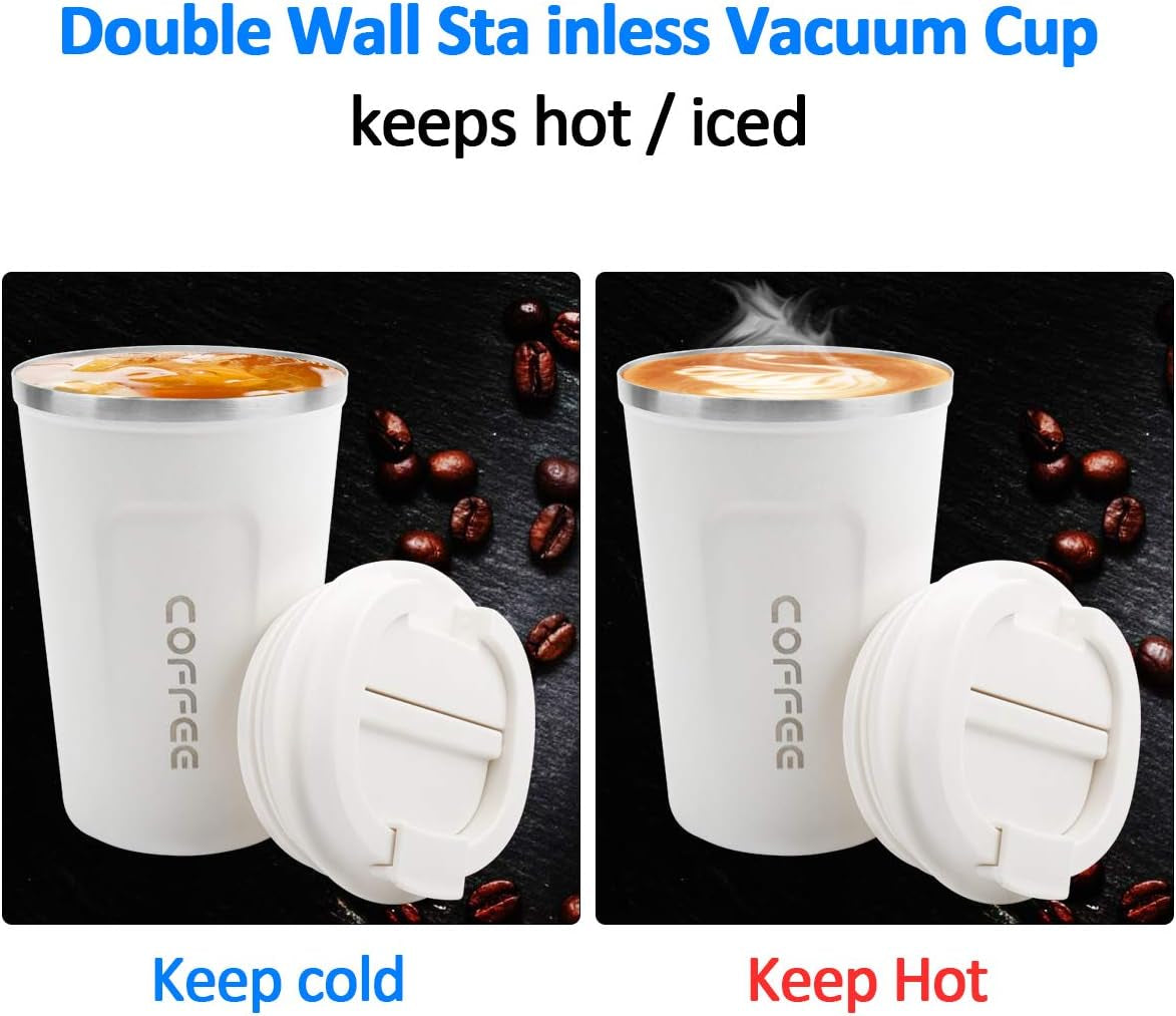 12 Oz Stainless Steel Vacuum Insulated Tumbler - Coffee Travel Mug Spill Proof with Lid - Coffee Cup for Keep Hot/Ice Coffee,Tea and Beer (White)