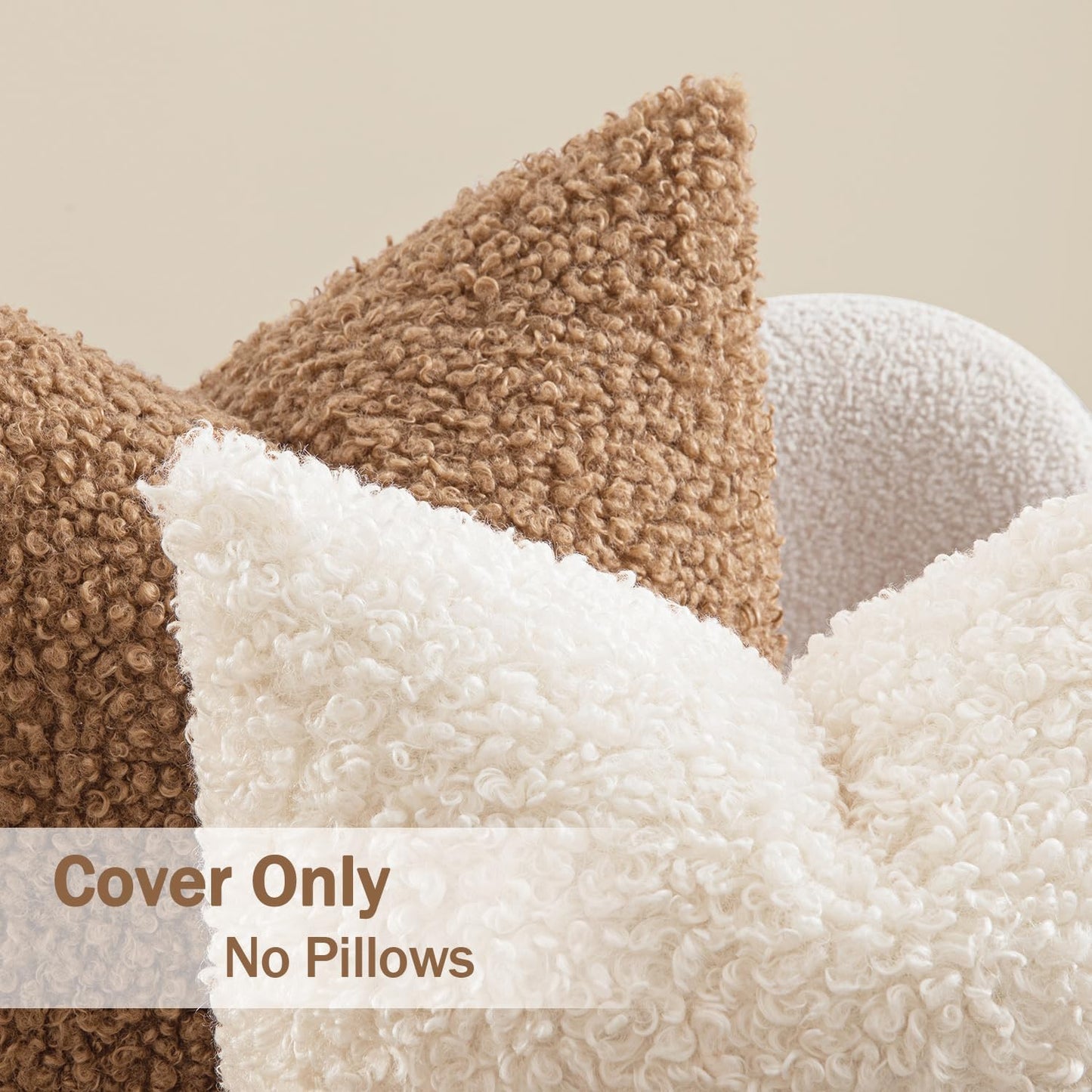 Pack of 2 Throw Pillow Covers 18X18 Inch Brown Faux Fur Decorative Sherpa Pillow Covers Fuzzy Accent Soft Sheepskin Fleece Cushion Cases for Boho Home Decor Couch Living Room Bed