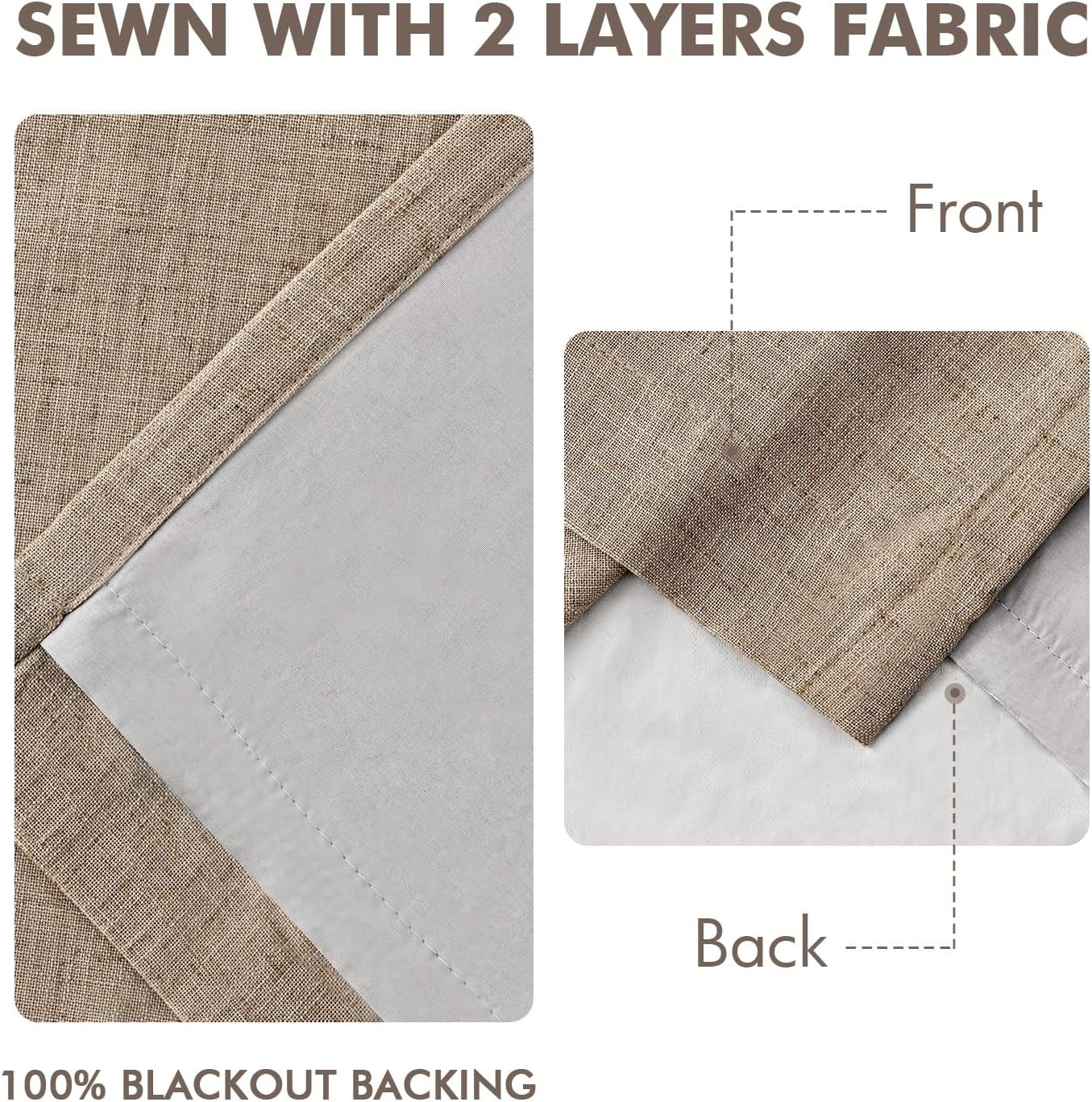 Copper Brown 100% Blackout Linen Pinch Pleated Curtains - Room Darkening Drapes for Bedroom and Living Room, 84 Inches Long, Set of 2 Panels with Pin Hooks