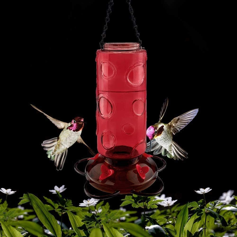 Large Capacity Hummingbird Feeders for Outdoors Hanging Wild Bird Feeders with 5 Nectar Bird Feeding Station 30 OZ Red Glass Bird Feeder - (Pack of 2)