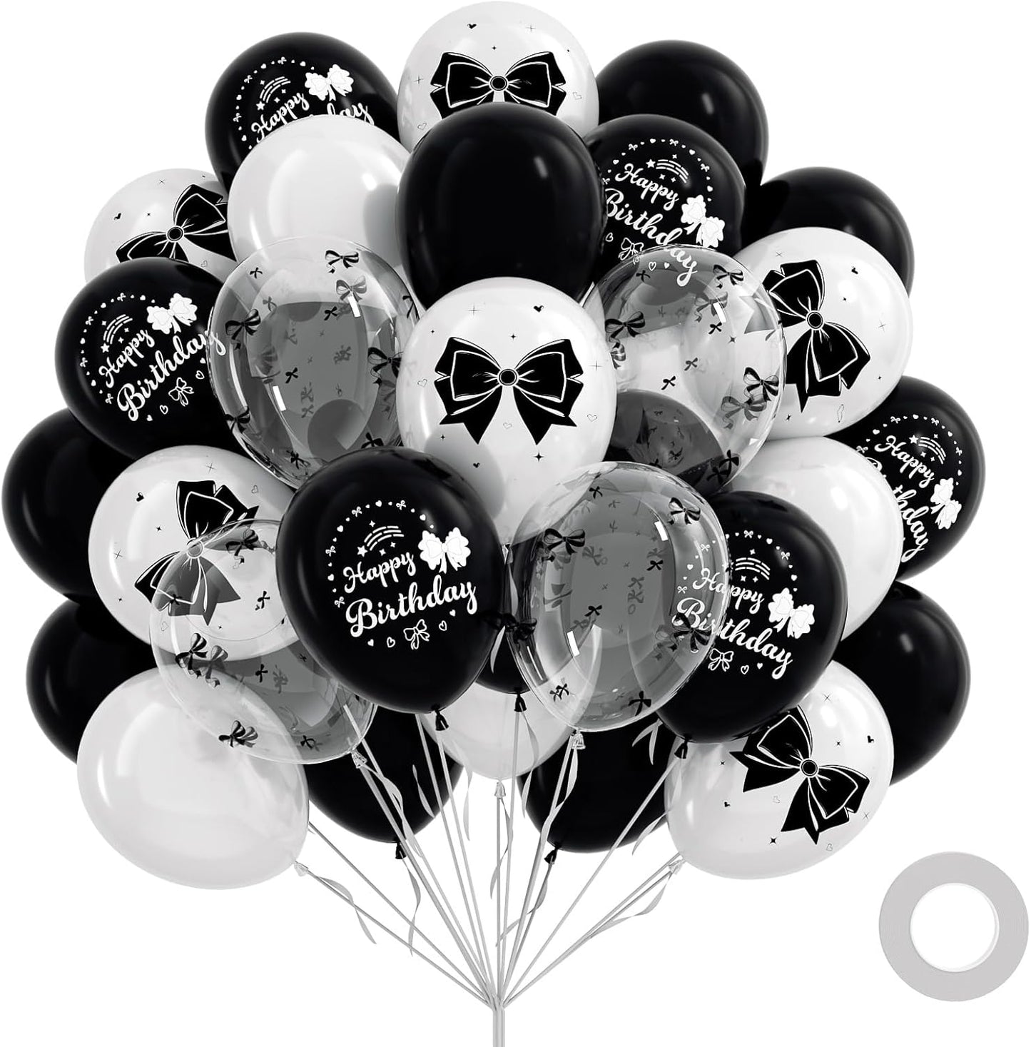 60Pcs Black Bow Balloons 12Inch with White Black Clear Bow Balloons for Coquette Black and White Birthday Party Decorations