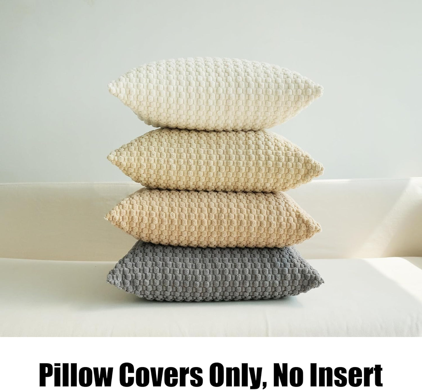 Pack of 4 Neutral Decorative Throw Pillow Covers Farmhouse Boho Home Decor Striped Corduroy Square Pillowcases 18 X 18 Inch