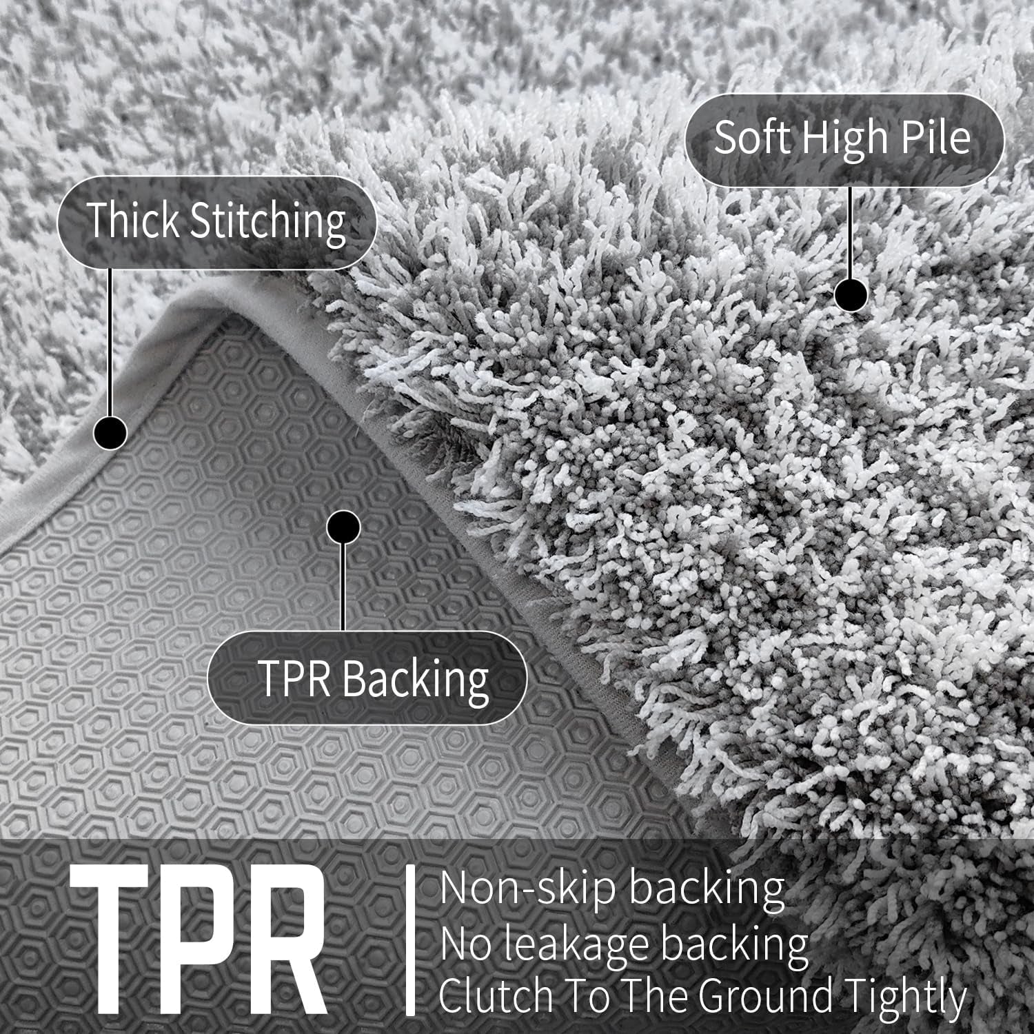 Bathroom Rugs Non Slip Washable 24X17, Ultra Soft and Water Absorbent Bath Mats, Plush Fluffy Shower Mat Outside, Microfiber Thick Matts for Bathroom Floor/Sink, Light Gray and White