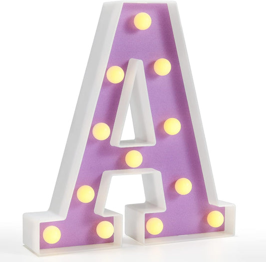 LED Marquee Letter Lights, Light up Alphabet Marquee Letters Sign for Night Light Birthday Wedding Party Christmas Lamp Home Bar Decoration, Purple Letter A